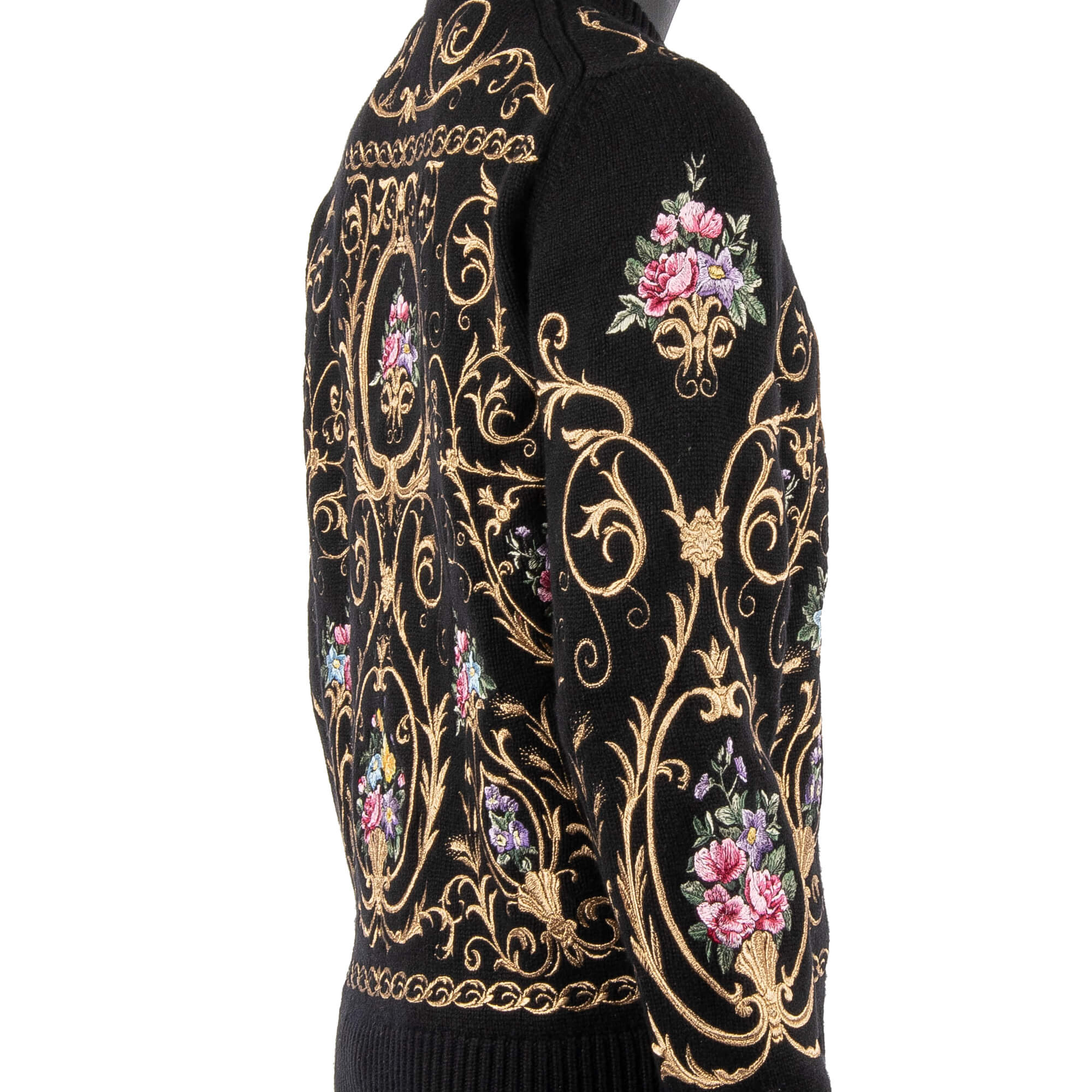 Exceptional and rare baroque style sweater / sweatshirt with velvet Angel and hand embroidered flowers by DOLCE & GABBANA