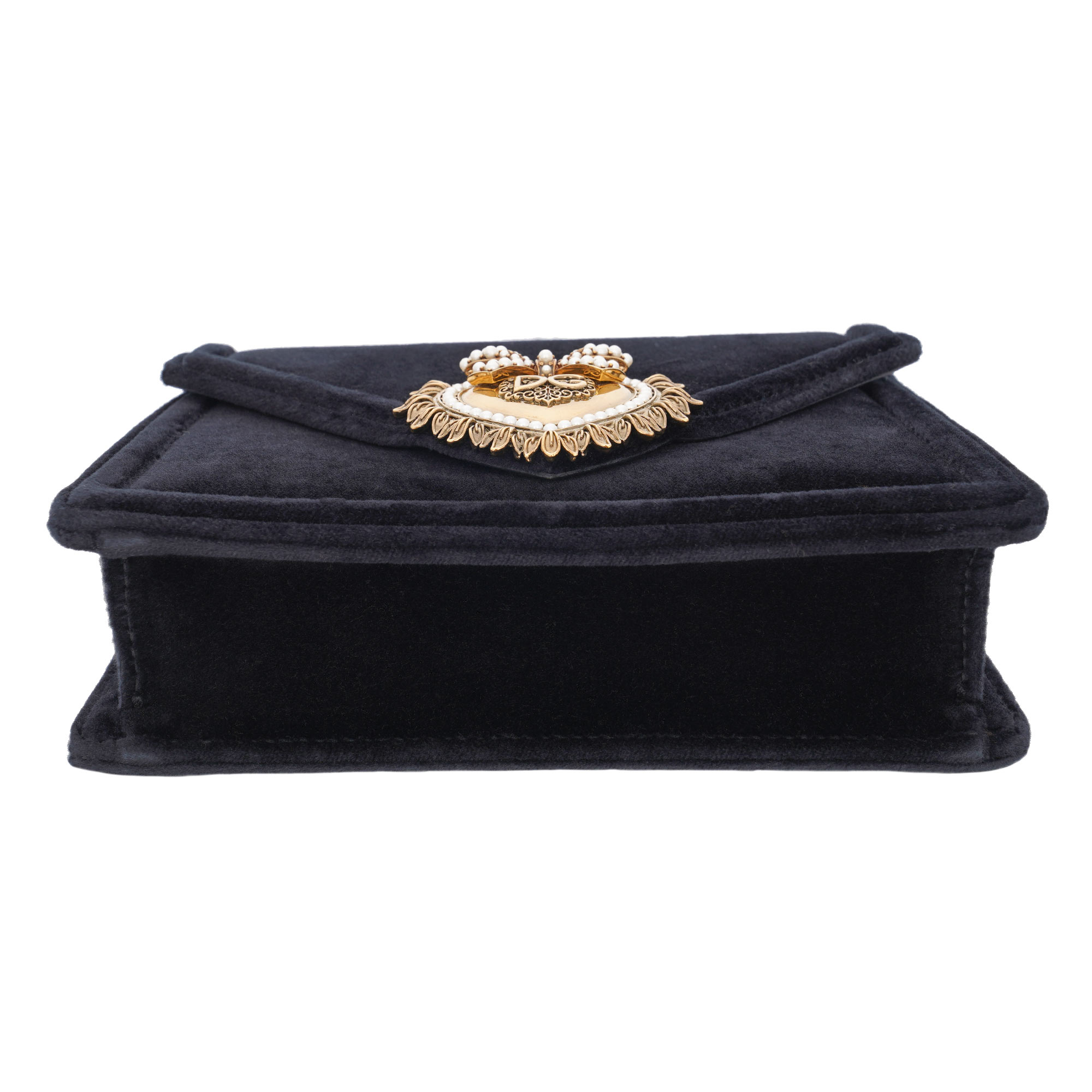 Top Handle / Crossbody Bag DEVOTION Small made of velvet with a jeweled heart buckle with DG Logo and detachable metal chain strap by DOLCE & GABBANA