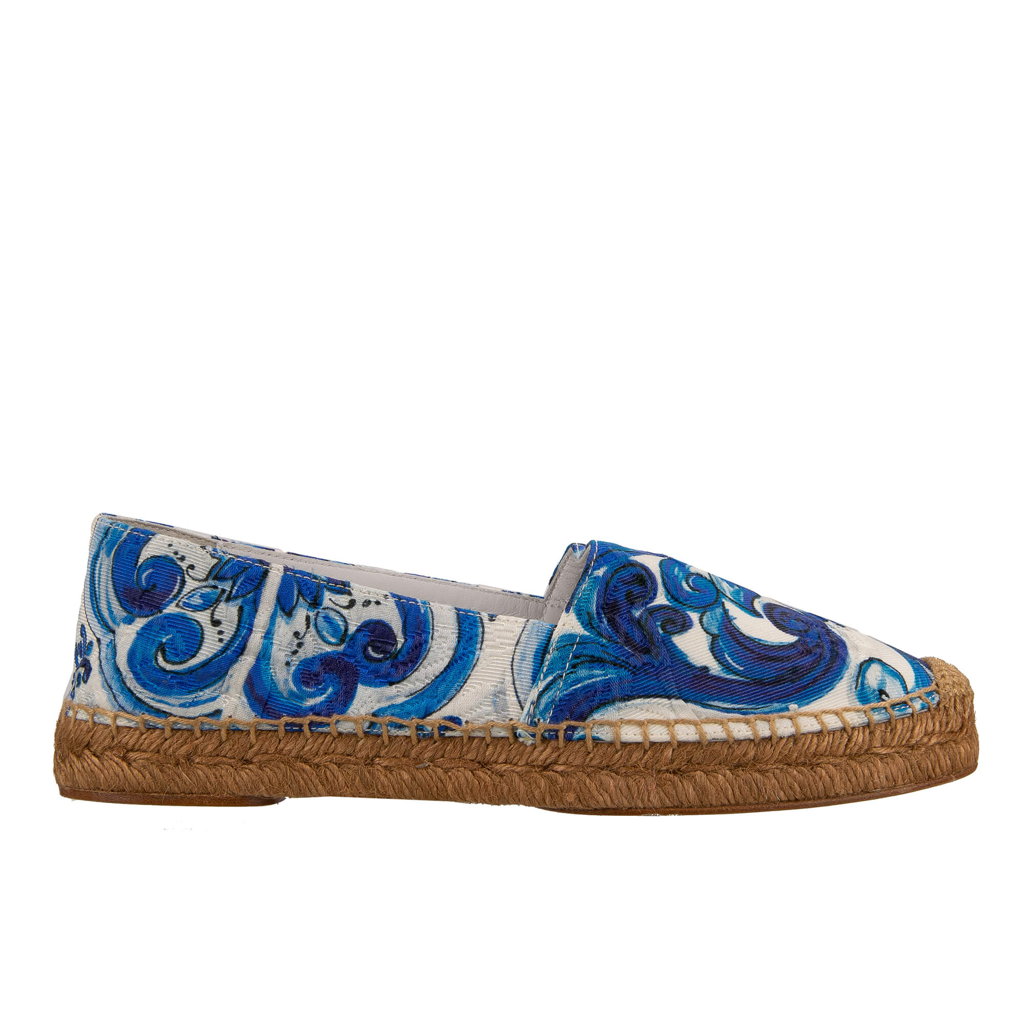 Leichte Espadrilles aus Jacquard mit Majolika Print in Blau und Weiß von DOLCE & GABBANA