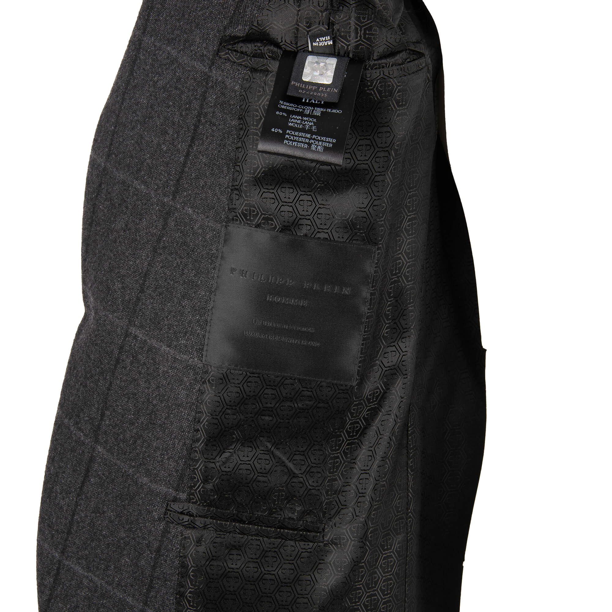 Jacket / Suit Blazer MASON made of wool with checked pattern, polyester sleeves and front logo by PHILIPP PLEIN