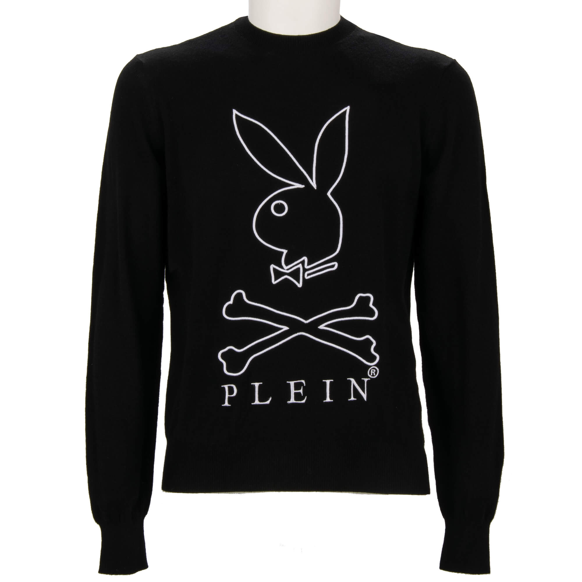 Kaschmir Pullover mit Bunny Logo Stickerei Schwarz
