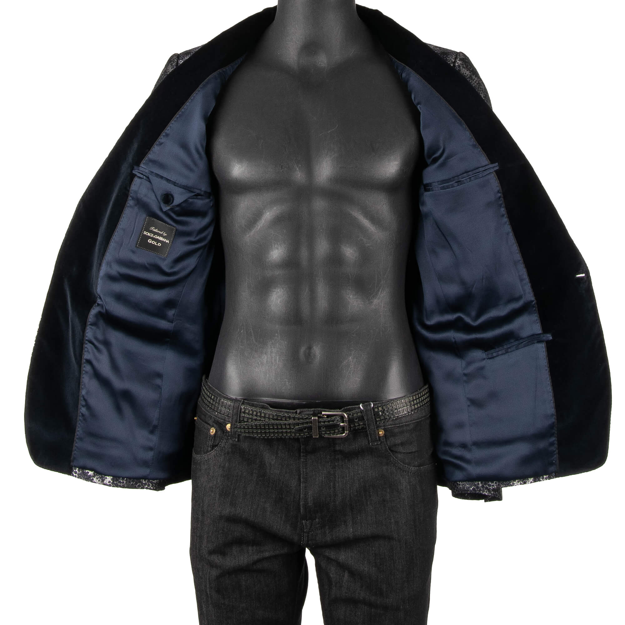 Glänzender Lurex Tuxedo Blazer GOLD in Blau und Silber mit Kontrast Schal-Revers aus Samt von DOLCE & GABBANA