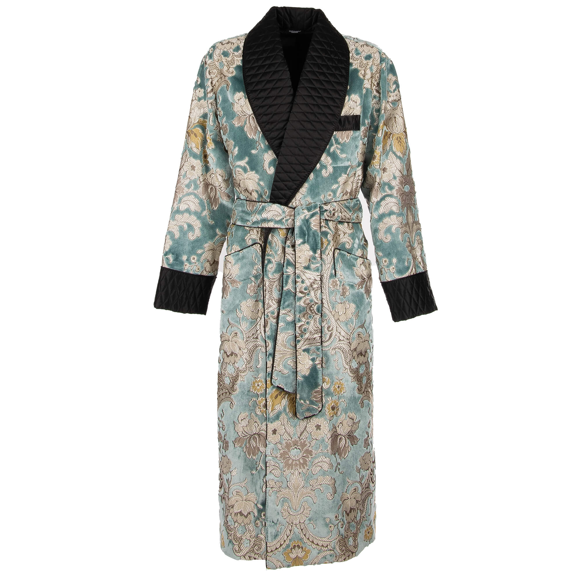 Morgenmantel / Mantel aus Samt Jacquard mit floralem Barock Print und großem Schalkragen von DOLCE & GABBANA