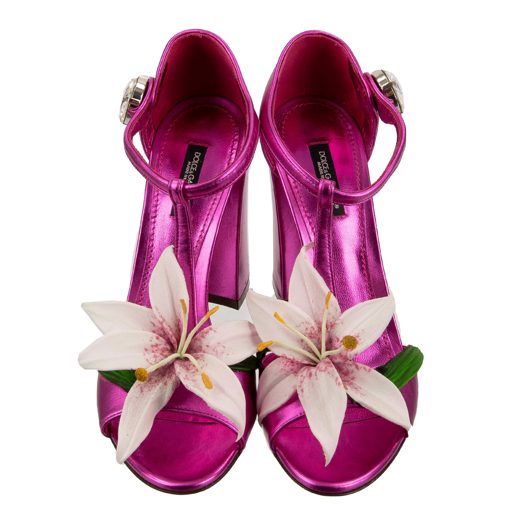 Lily Flower Crystal Brooch Leather Pumps Sandals KEIRA Pink EUR