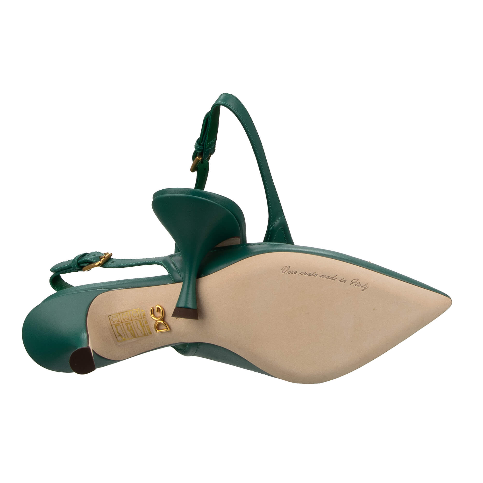 Pointed leather Slingbacks Pumps with DG Pearl Amore Logo in green by DOLCE & GABBANA