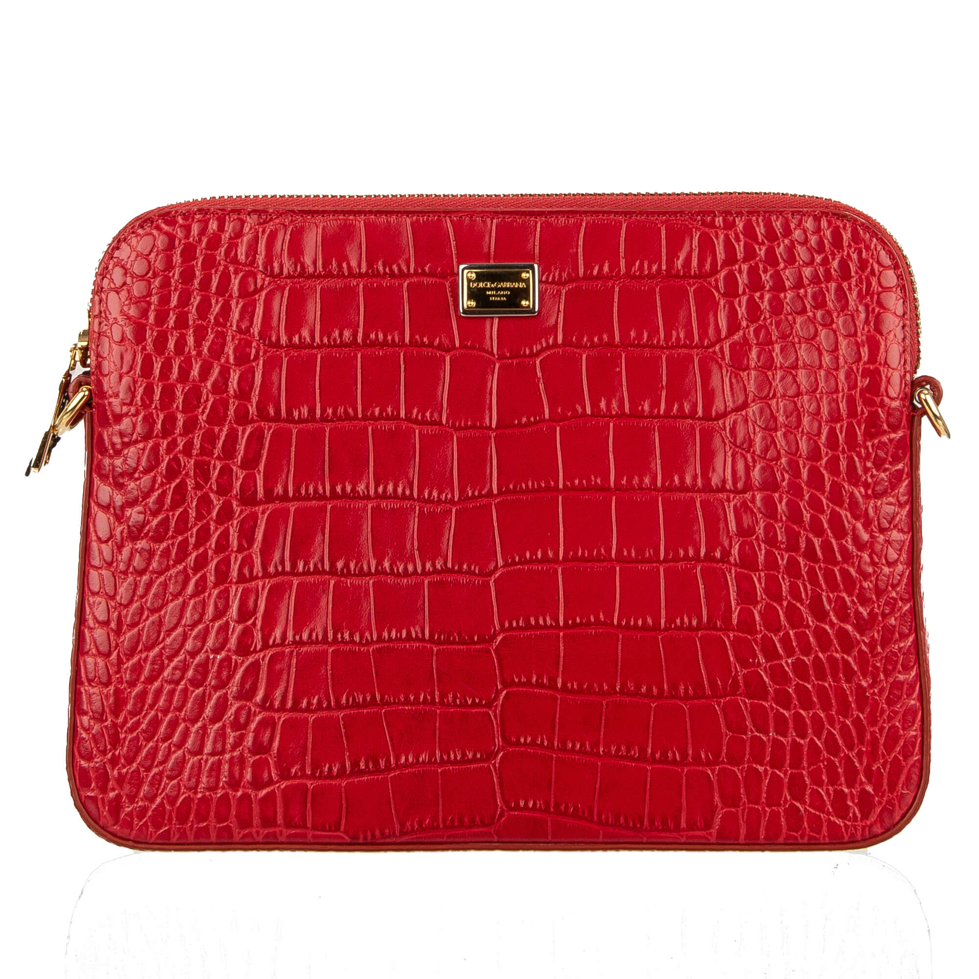 Leder Clutch Tasche Schultertasche CLEO mit Krokodilleder Textur Rot