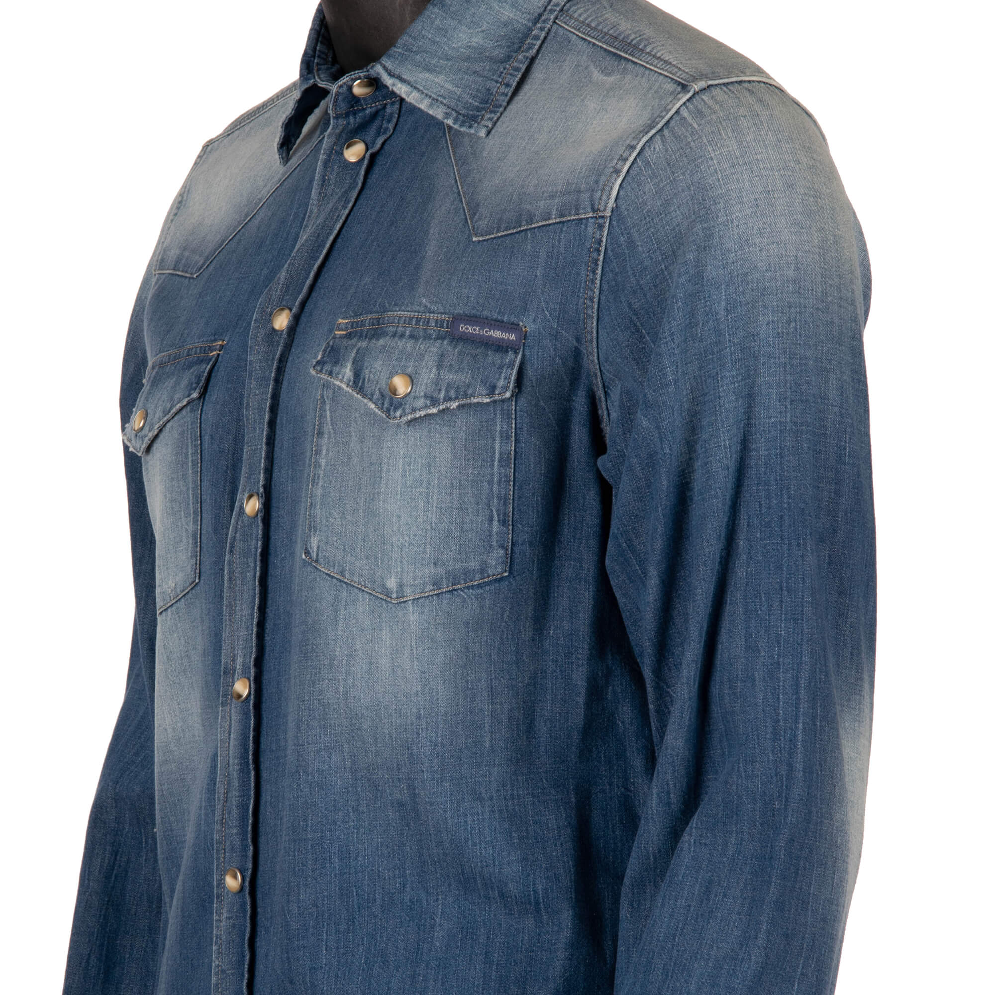 Jeans / Denim Hemd in Blau mit Waschung Effekt, Druckknöpfen und zwei Taschen vorne in Blau von DOLCE & GABBANA 