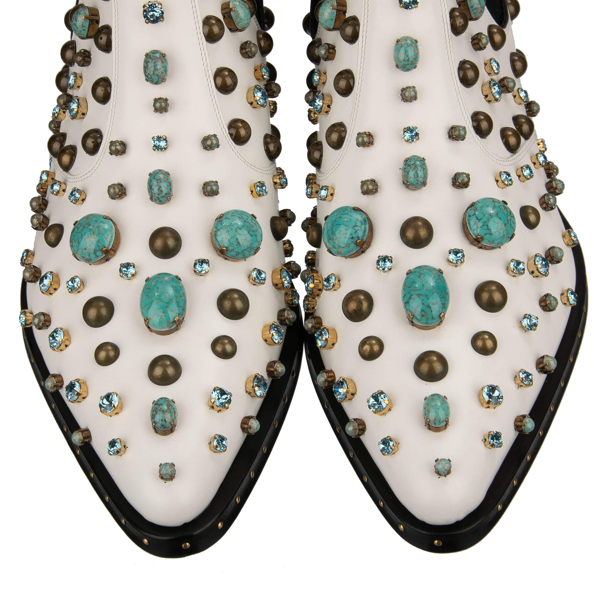 Stiefeletten Schuhe MILLENNIALS aus Leder mit Kristallen, Nieten und Steinen und Absatz mit DG Logo in Weiß von DOLCE & GABBANA