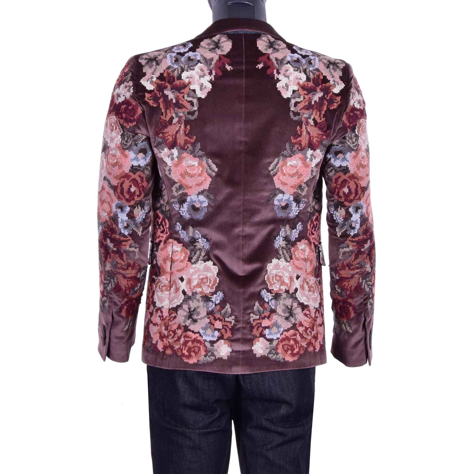 Blazer aus Samt im Barock-Stil mit Blumen Hand Stickerei in Braun von DOLCE & GABBANA Black Label
