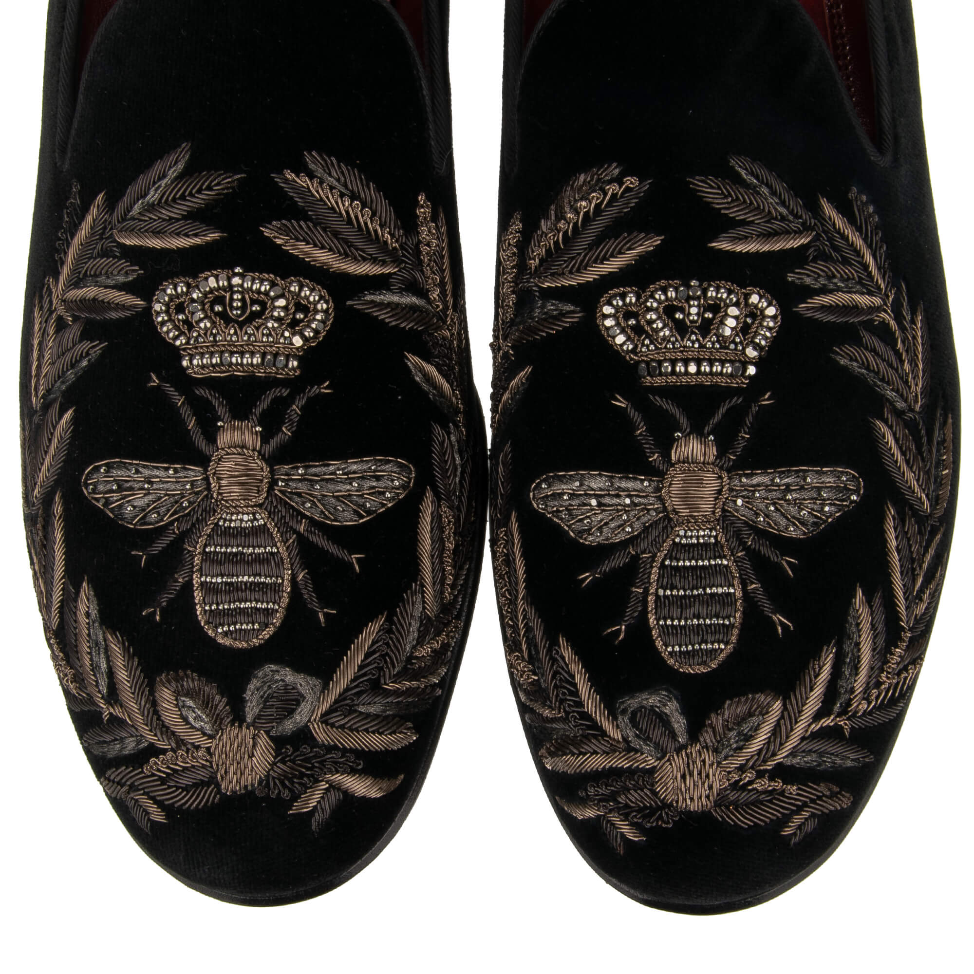 Loafer MILANO aus Samt mit Napoleon Biene, Krone ind Blätter Stickerei in Schwarz von DOLCE & GABBANA