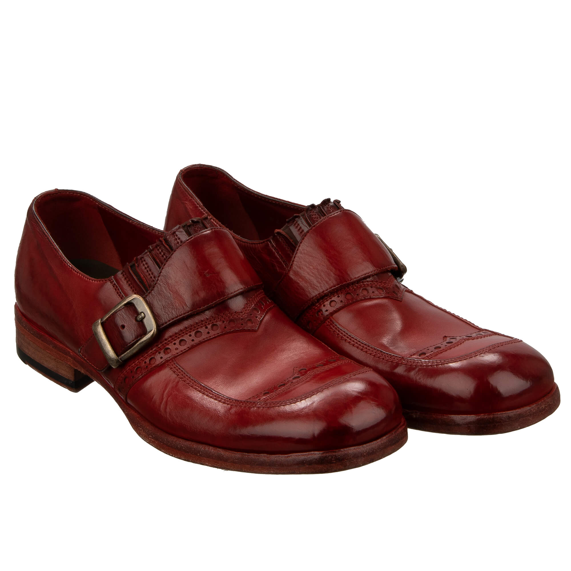 Metal Buckle Leather Moccasins Loafer Shoes Red 40 US 7