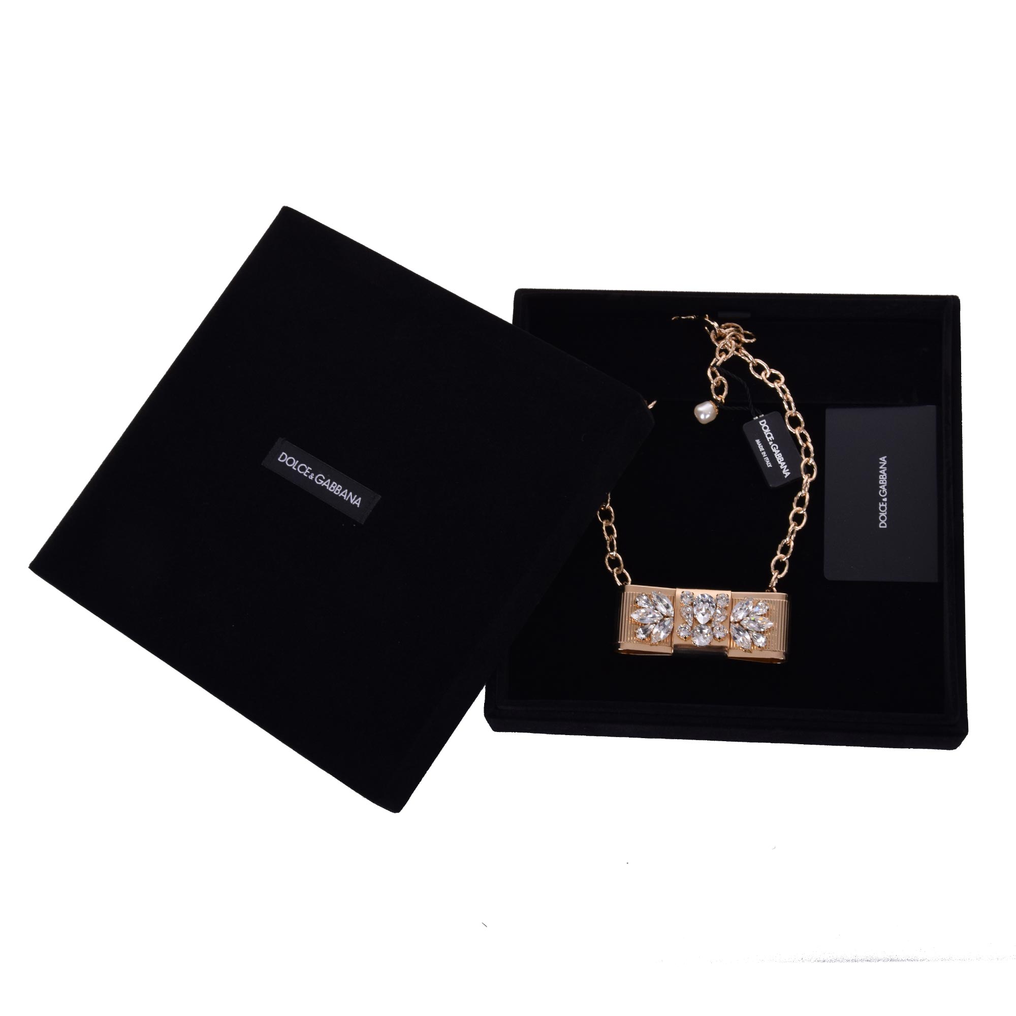 "Fiocco" Necklace/Choker with Crystals and artificial Pearl in Gold by DOLCE & GABBANA