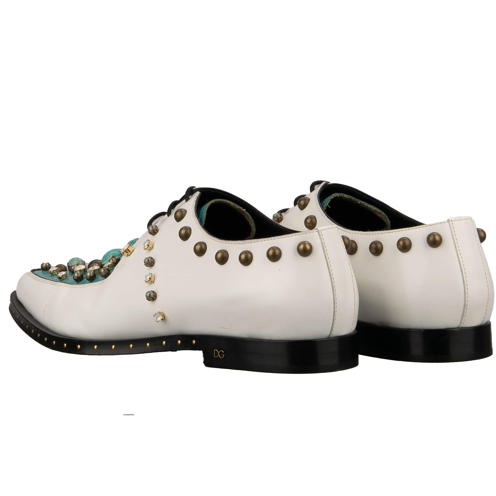 Derby Schuhe MILLENNIALS aus Leder mit Kristallen, Nieten und Steinen und Absatz mit DG Logo in Weiß und Azur von DOLCE & GABBANA