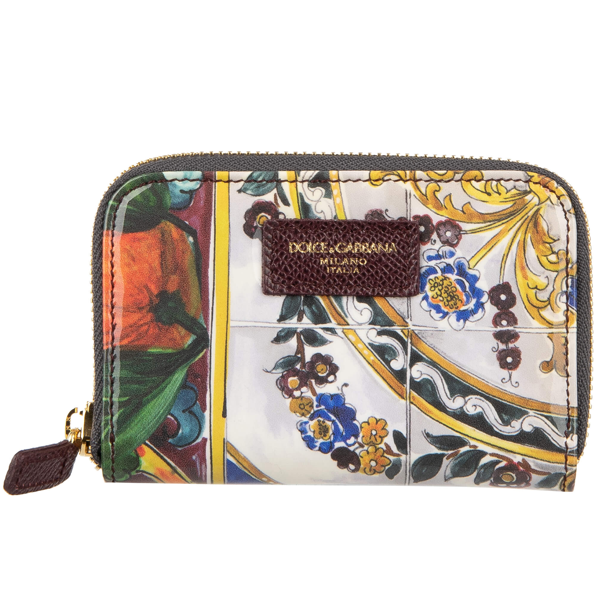 Majolica Floral Patent Leather Zip-Around Wallet with Logo