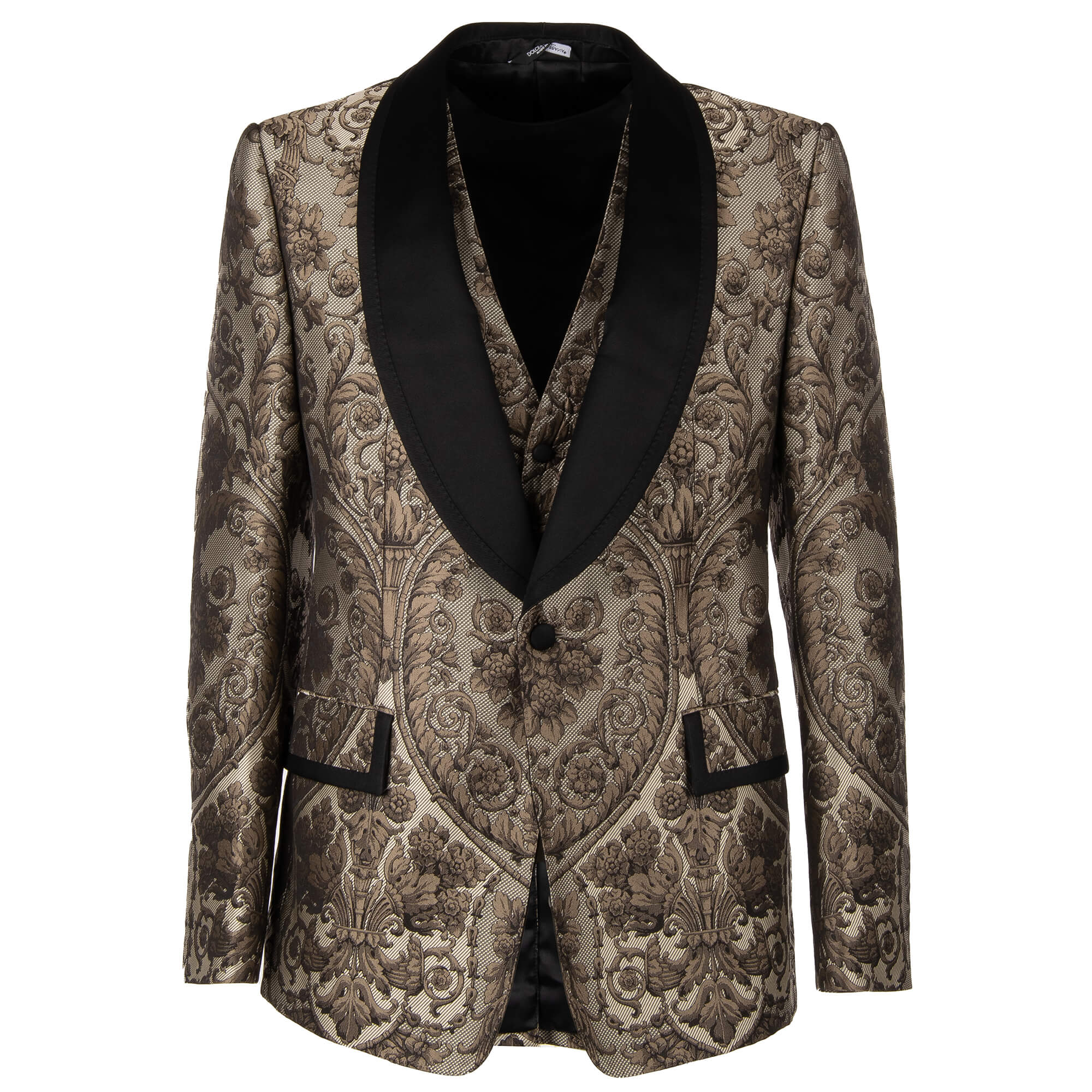 Floral Jacquard Baroque blazer with waistcoat in black and beige by DOLCE & GABBANA