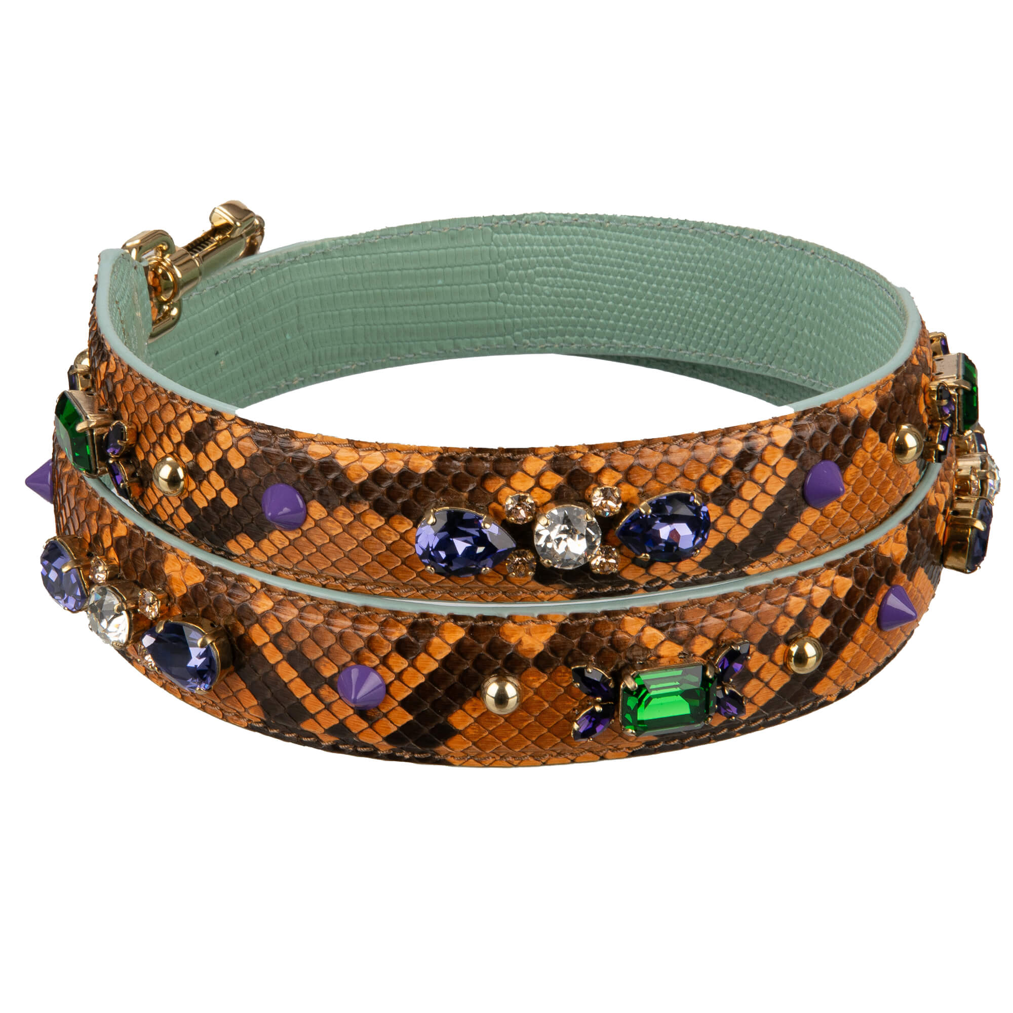 Crystal Stud Snake Leather Bag Strap Handle Orange