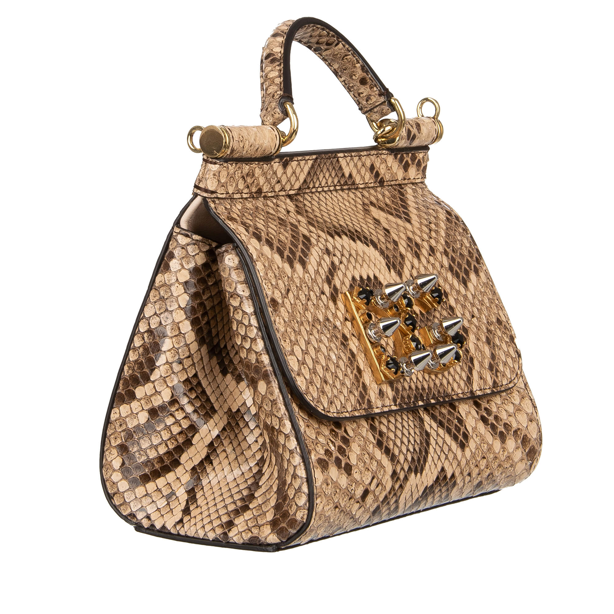 Handtasche / Schultertasche SICILY Small aus Schlangenleder mit beschmücktem DG Logo mit Kristallen und Nieten von DOLCE & GABBANA