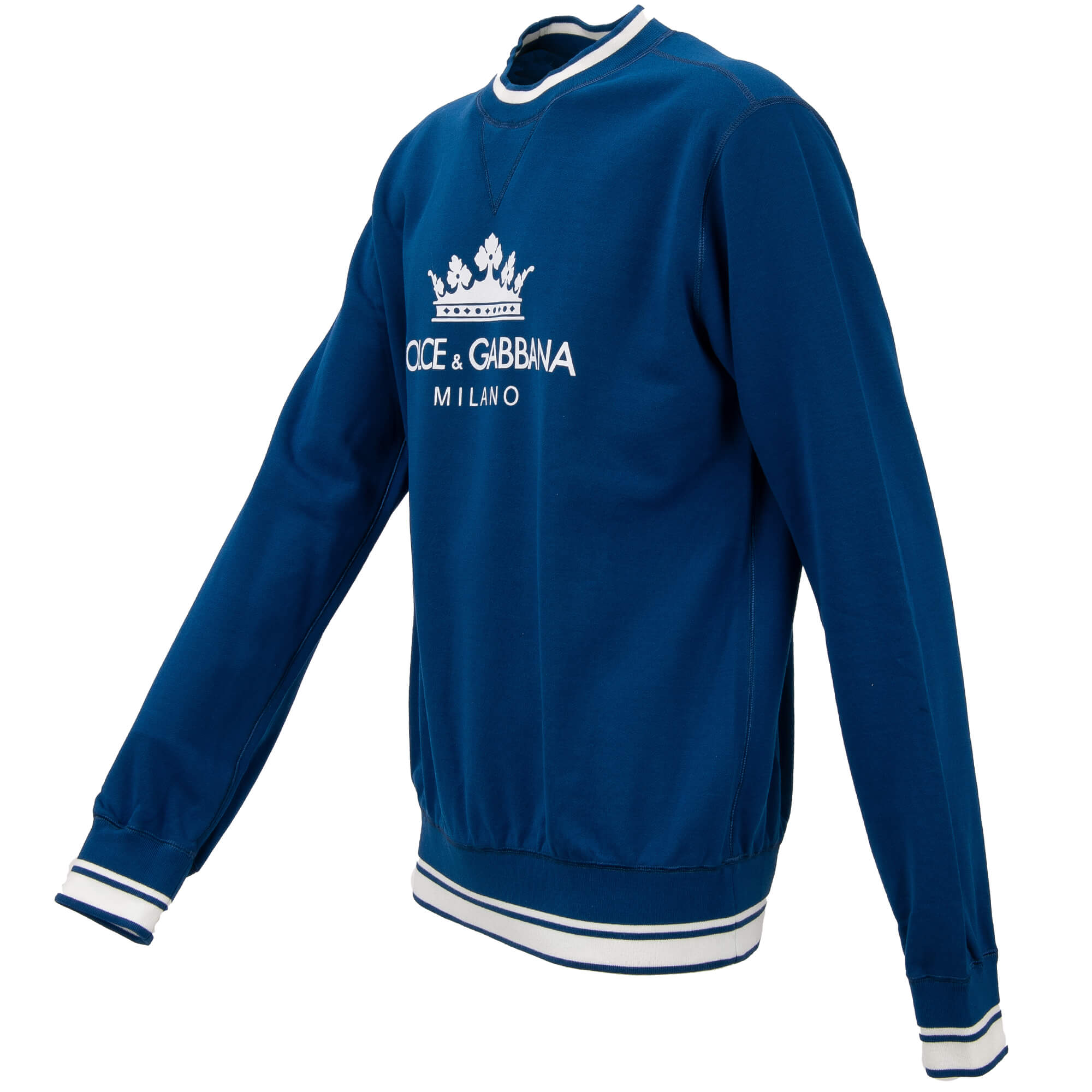Cotton Sweater with Crown and Logo Print Blue White 52 L | 13218