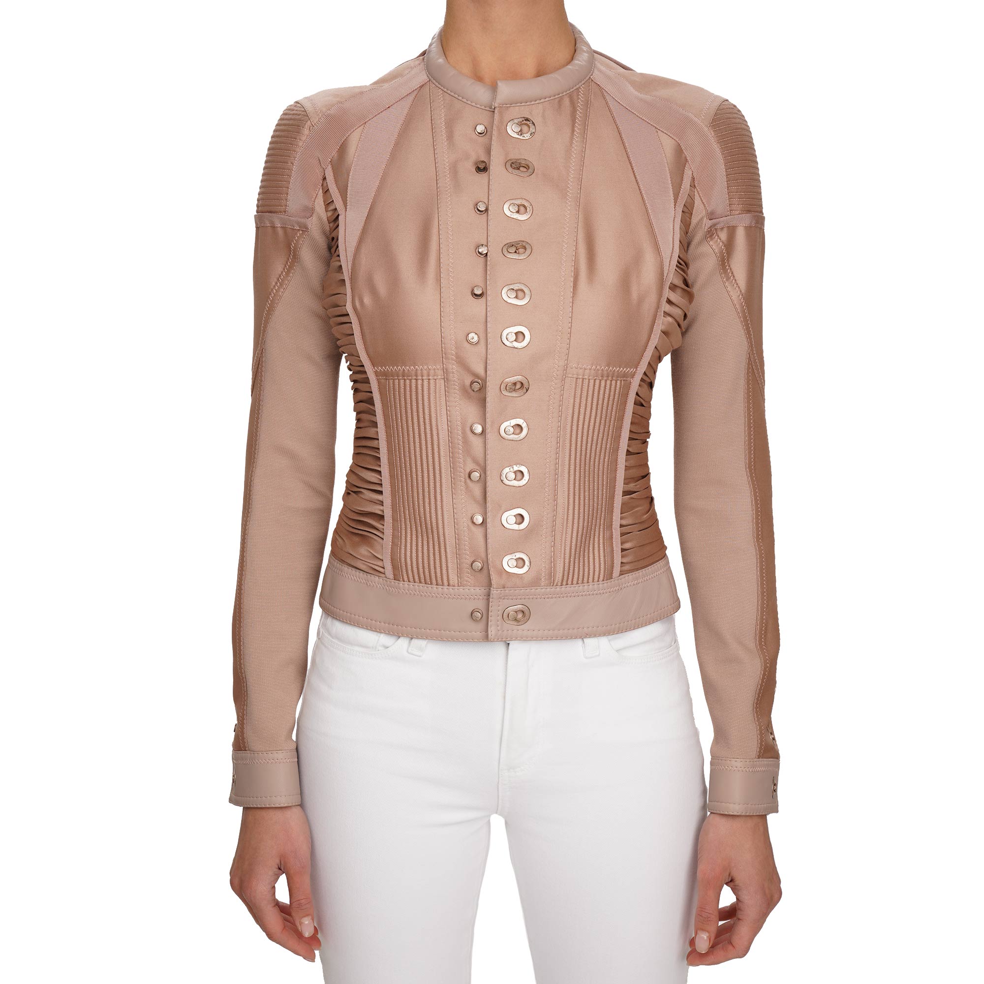 Silk Leather Corsage Jacket Blazer Beige