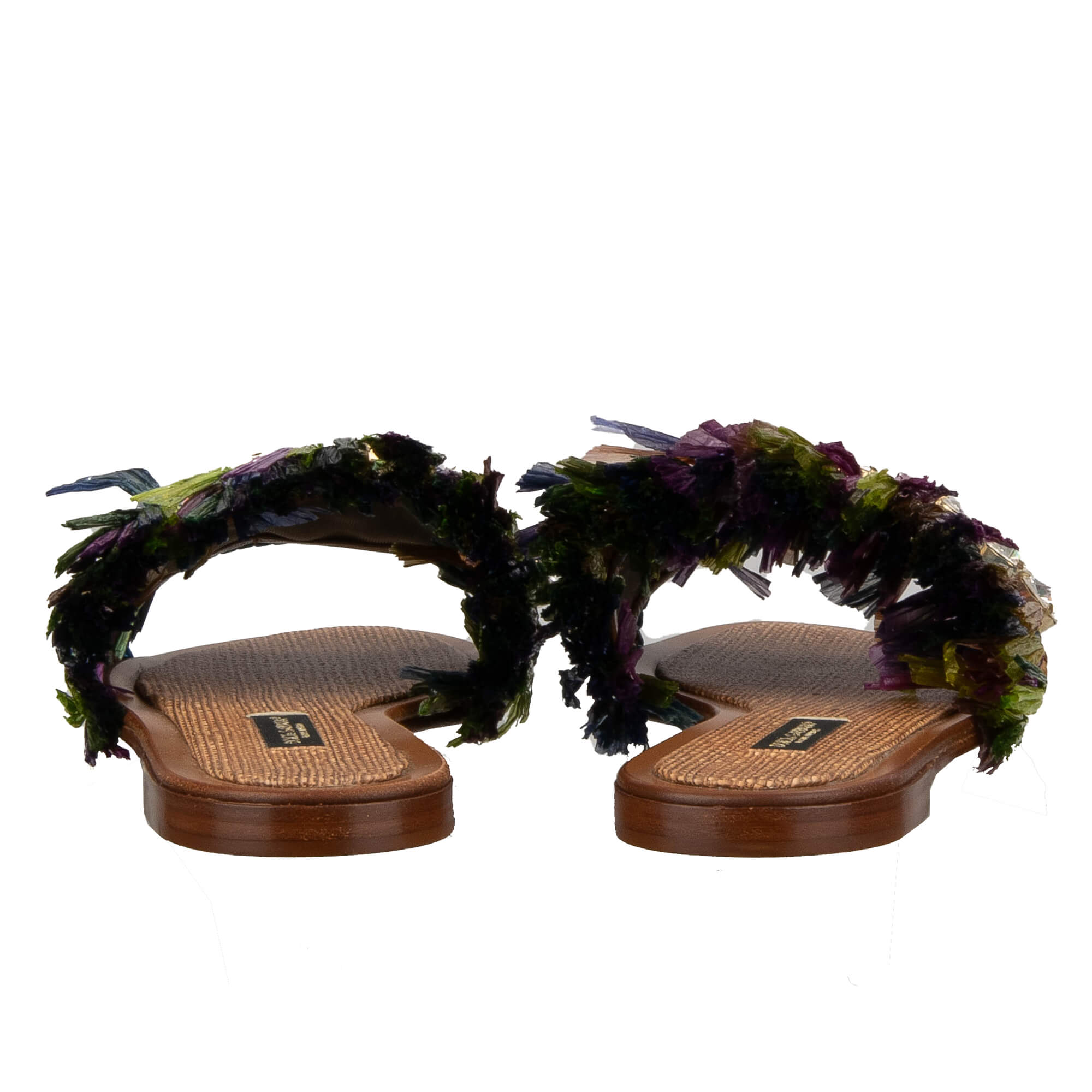 Slide Sandalen aus Raffia und Leder mit Kristallen von DOLCE & GABBANA