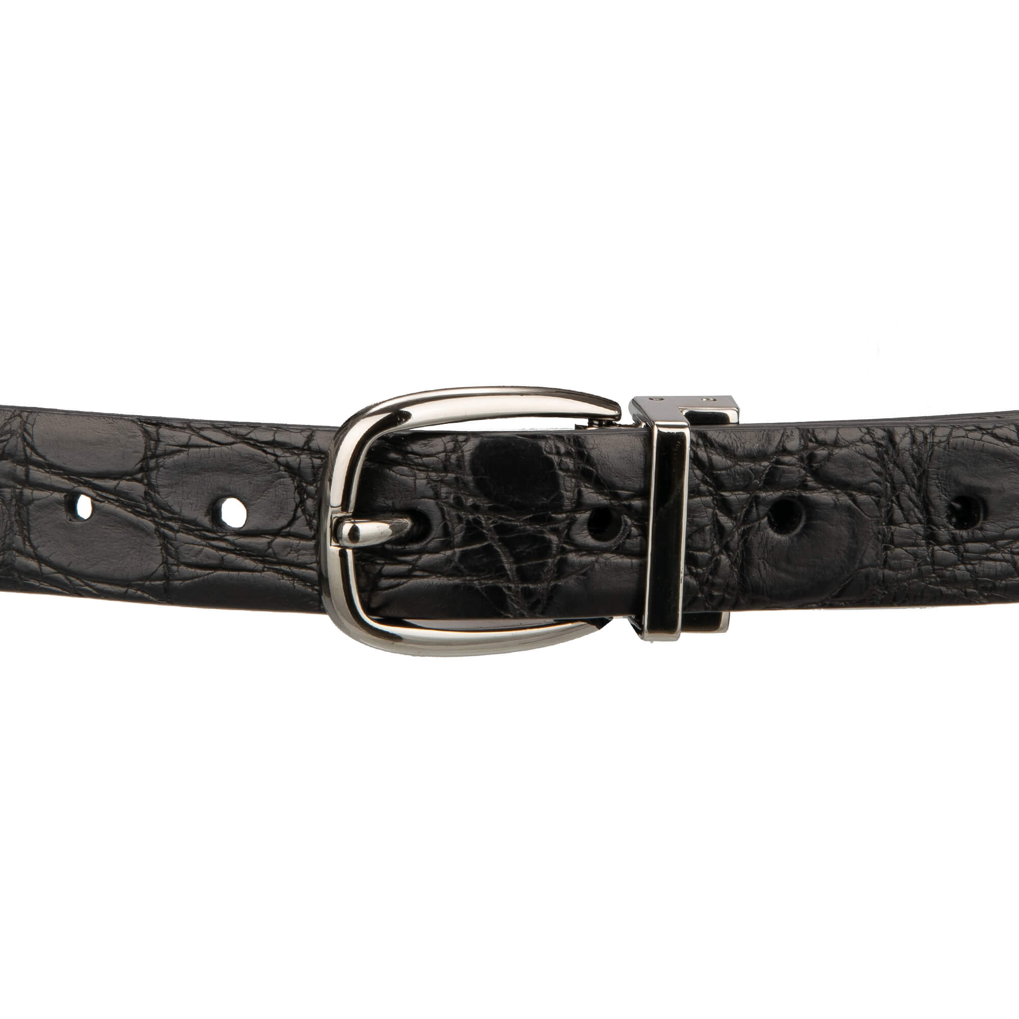 Classic Crocodile Leather belt with silver buckle in black by DOLCE & GABBANA
