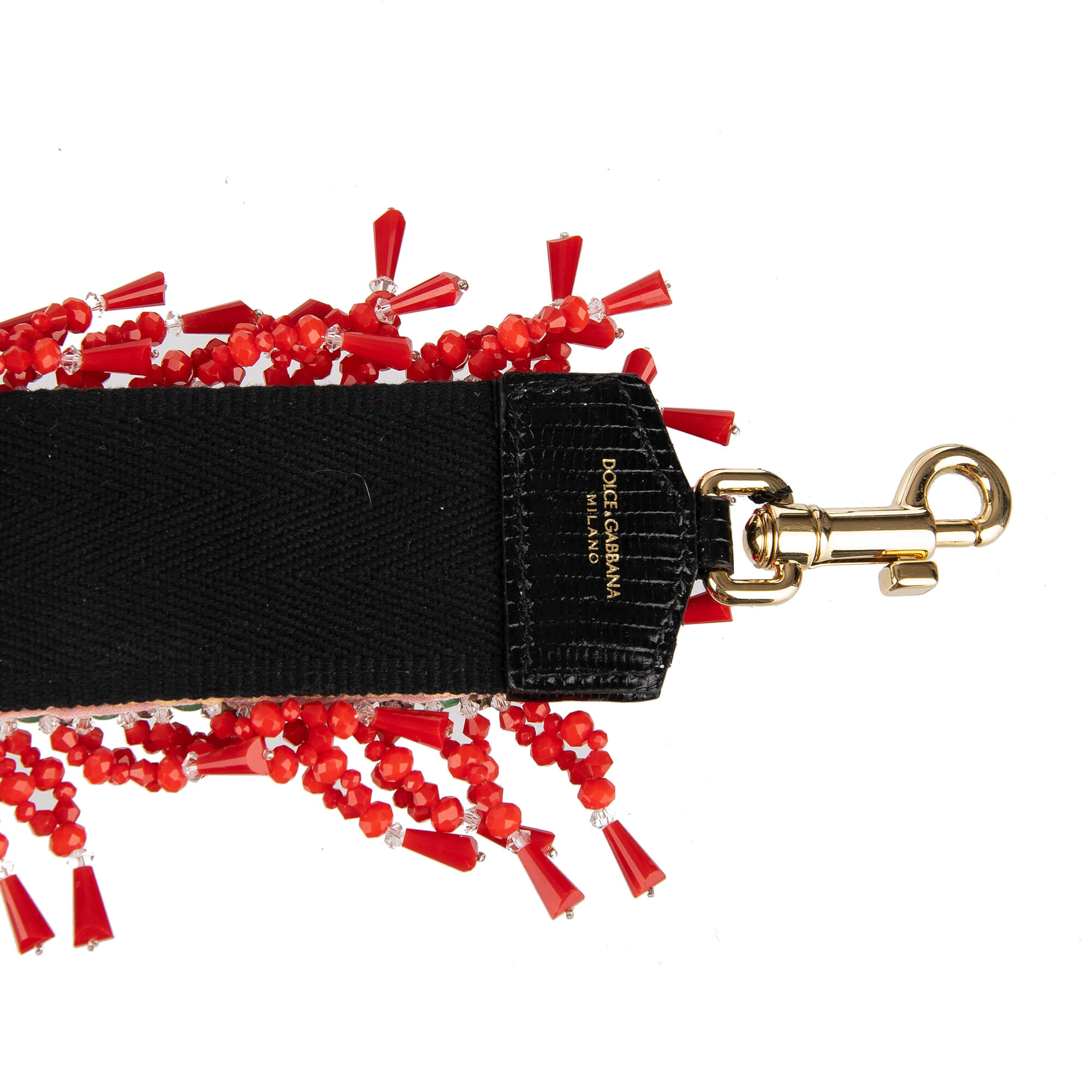 Schulterriemen für Tasche aus Baumwolle und Raffia in Rot und Pink verziert mit Perlen und Kristallen Handstickerei von DOLCE & GABBANA
