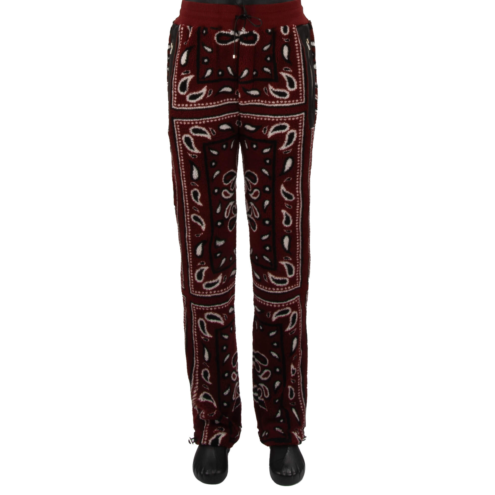 Bandana Paisley Fleece Jogger Hose mit Leder Applikation Rot Schwarz M