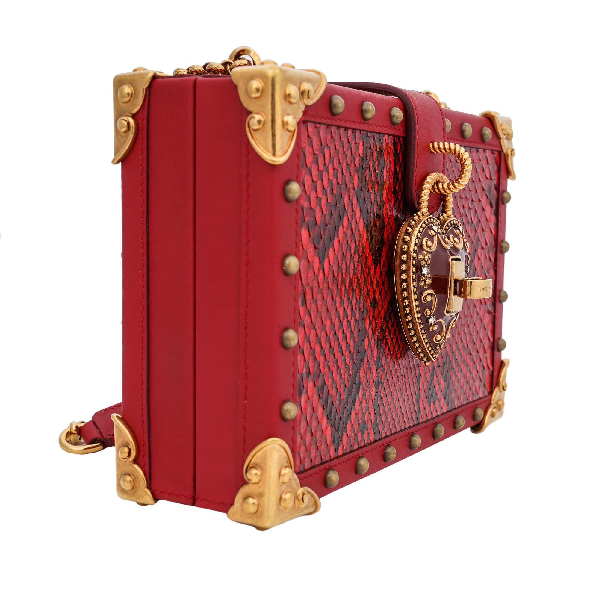 Box Clutch / Schultertasche MY HEART aus Schlangenleder mit dekorativem Herz Schloss, Nieten und Schulterriemen von DOLCE & GABBANA