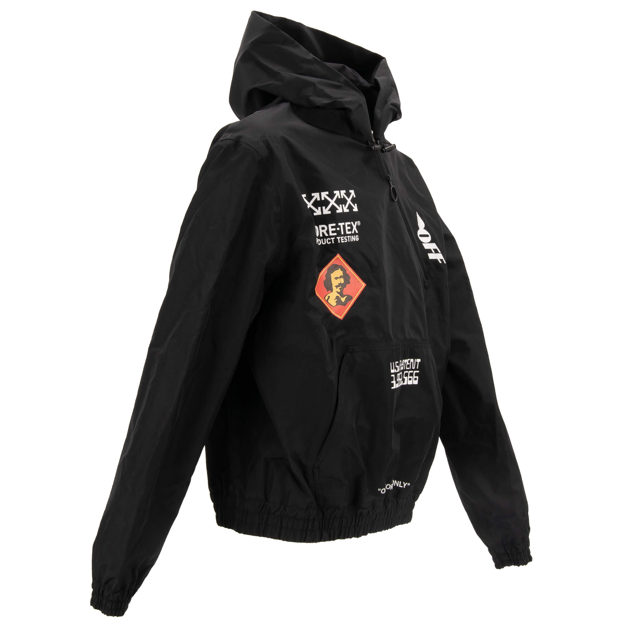 Work jacket with all-over monogram print, zip pocket and logo plate in front by OFF-WHITE Virgil Abloh