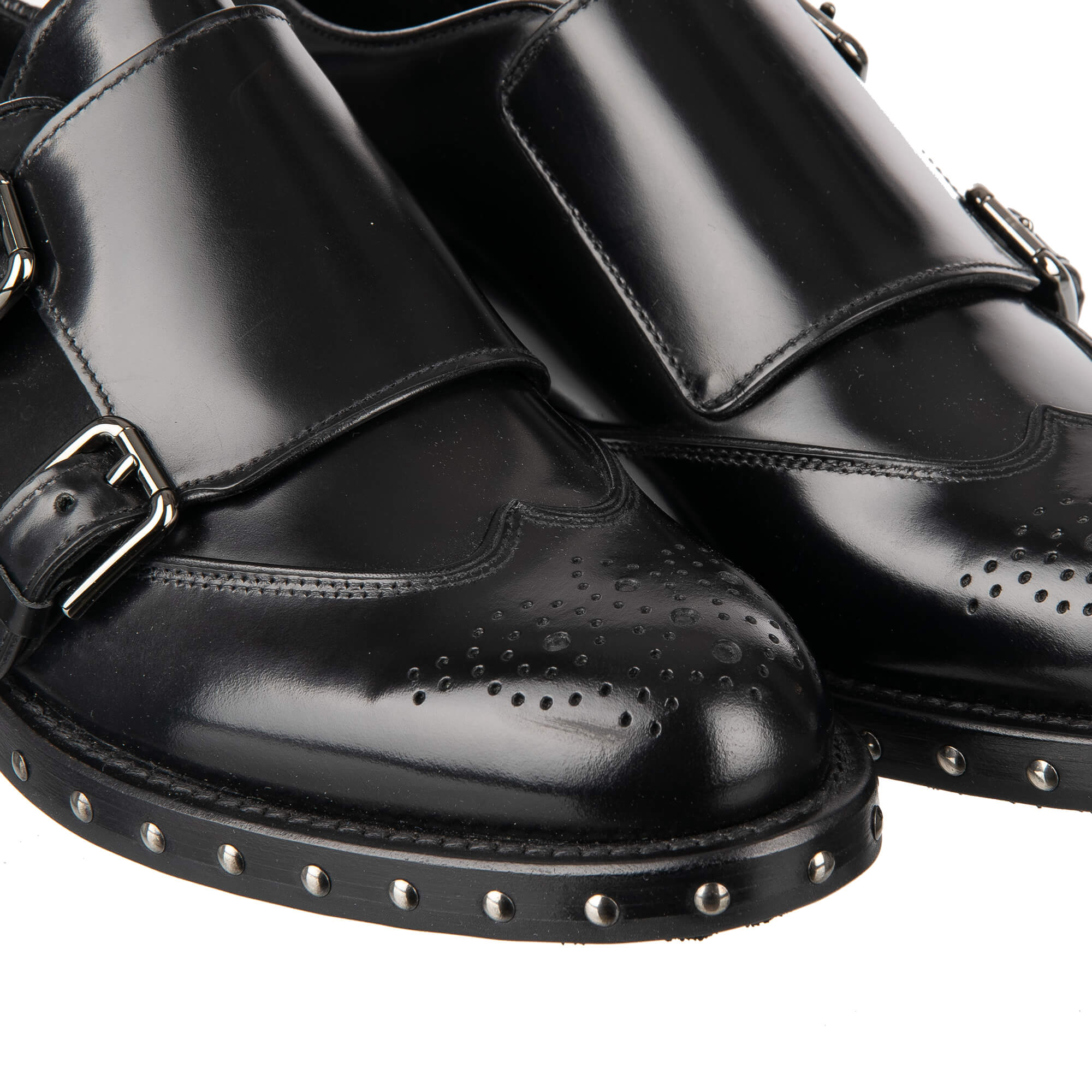 Nieten Schuhe BOY aus Leder mit Monkstrap in Schwarz von DOLCE & GABBANA