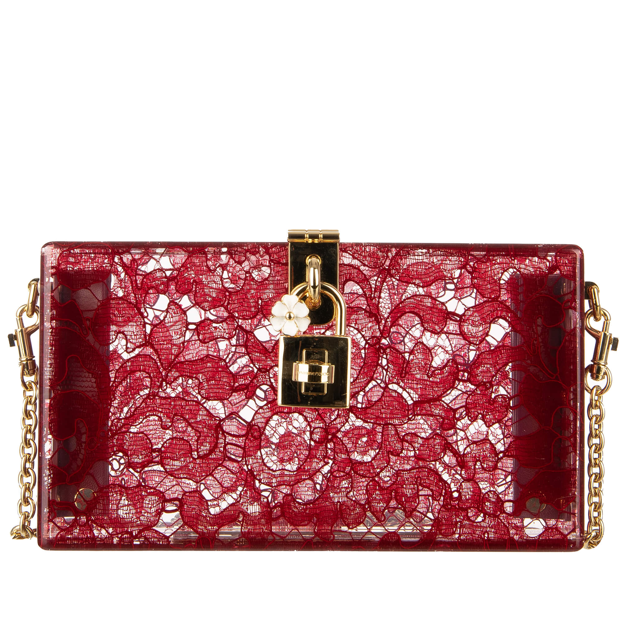Plexiglass Clutch Bag DOLCE BOX Rainbow with Taormina Lace Dark Red