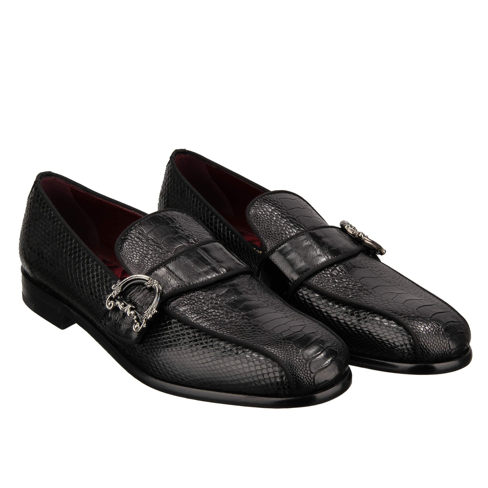 Baroque DG Logo Buckle Exotic Loafer Shoes LEONARDO Black