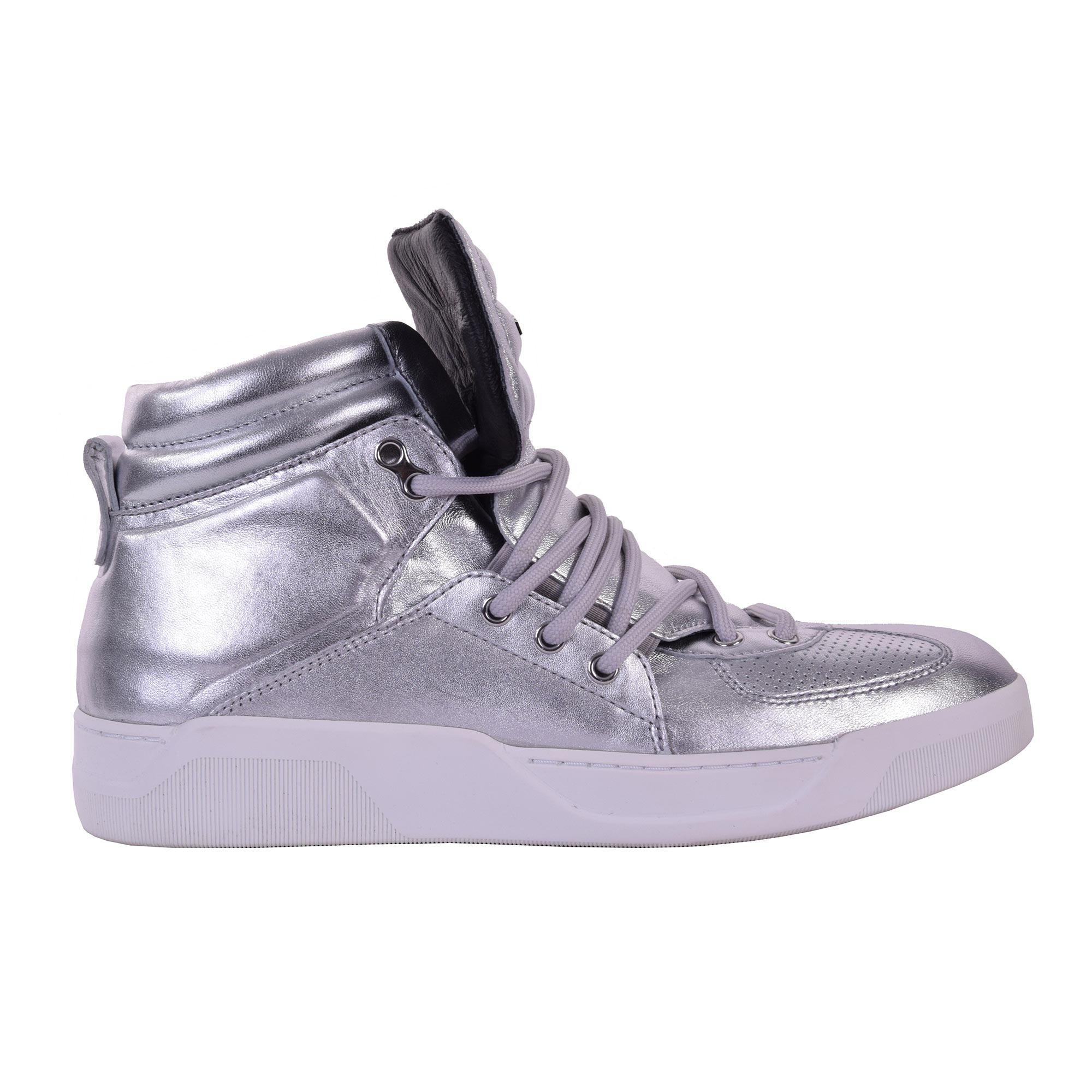 Metallic High-Top Nappa Leather Sneaker BENELUX Silver 44 US 11