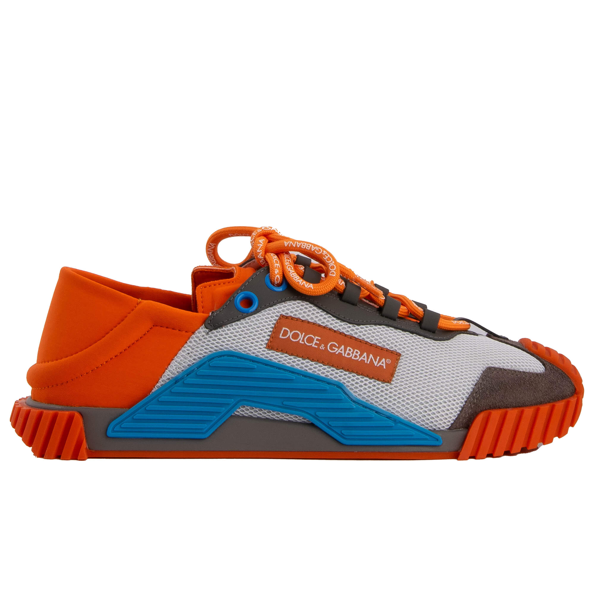 Leather and nylon Low-Top Men Sneaker NS1 with DG logo lace in orange, blue and gray by DOLCE & GABBANA