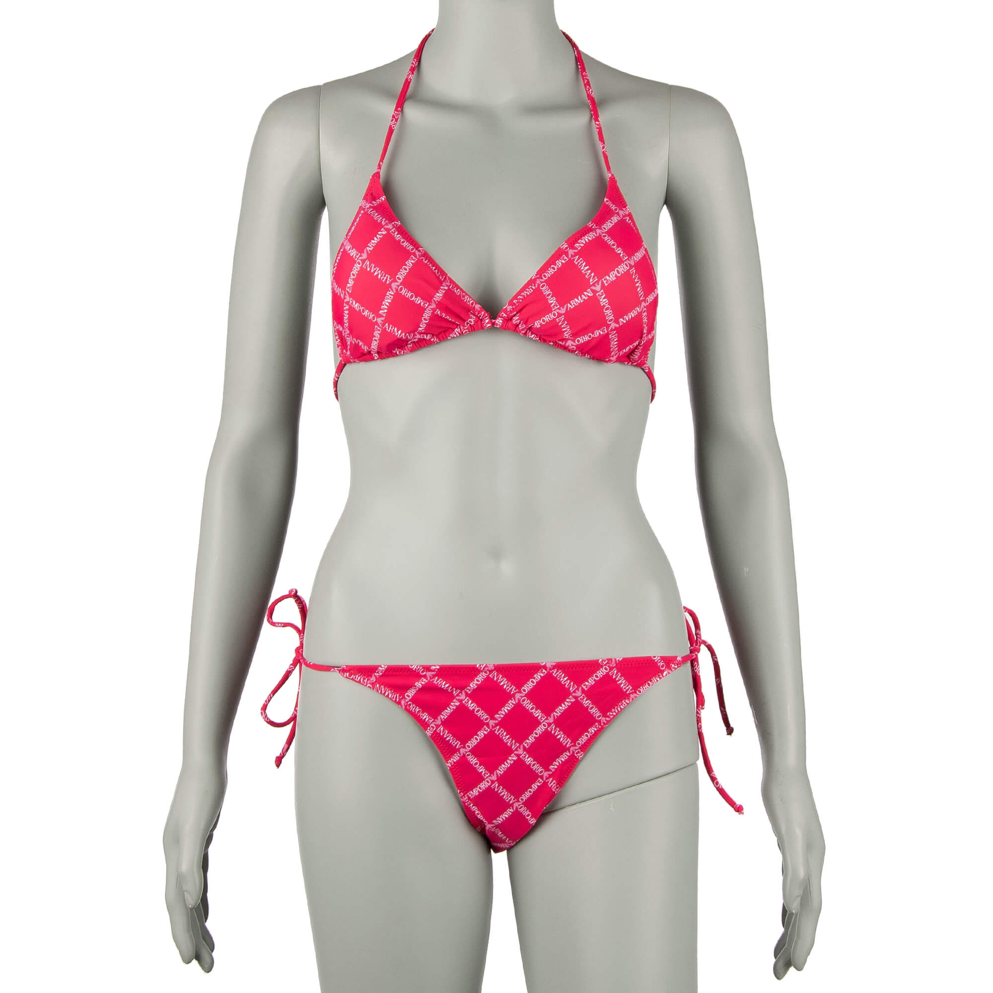 Padded Triangle Bikini with Logomania Print Pink