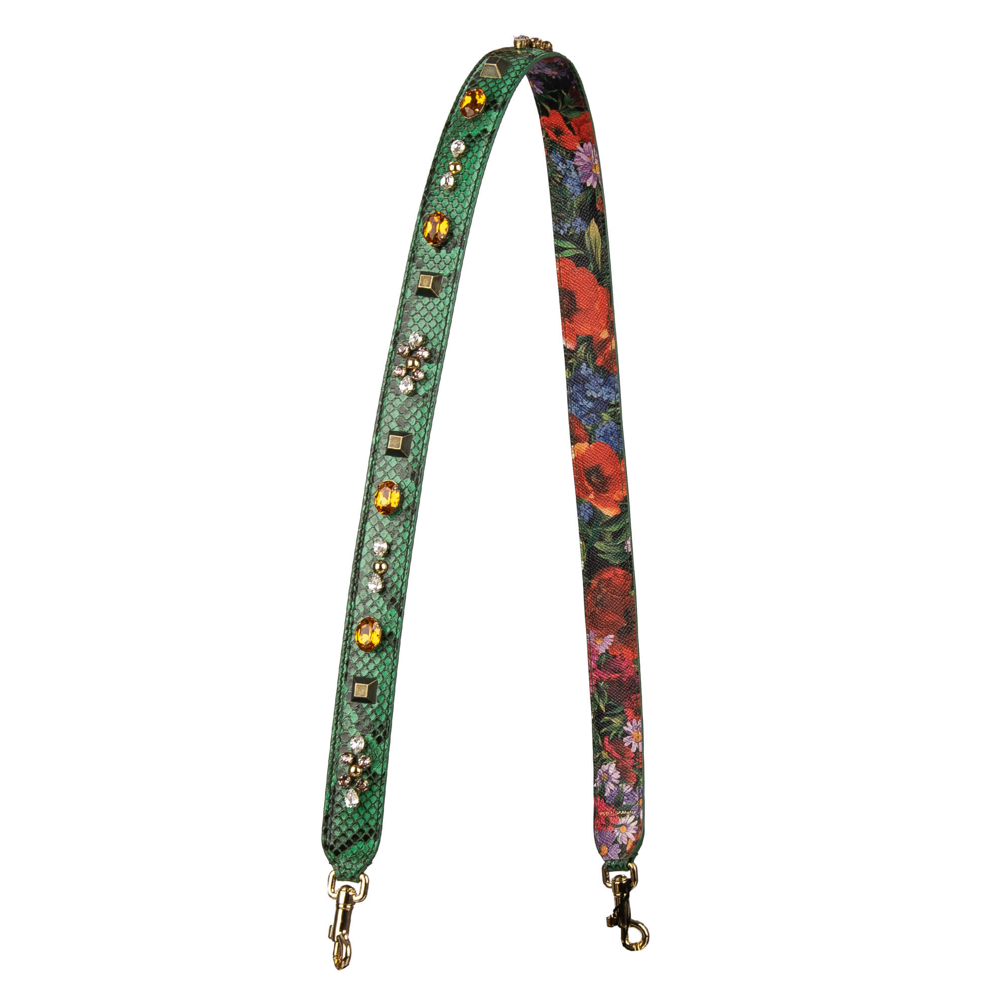 Crystal Stud Flower Snake Leather Bag Strap Handle Green