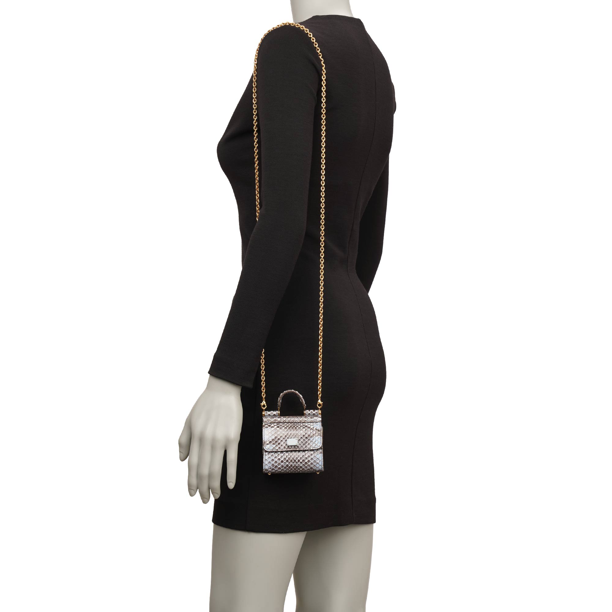 Snake Leather Crossbody Clutch Bag SICILY 58 Micro with DG Logo plate and detachable metal chain strap by DOLCE & GABBANA