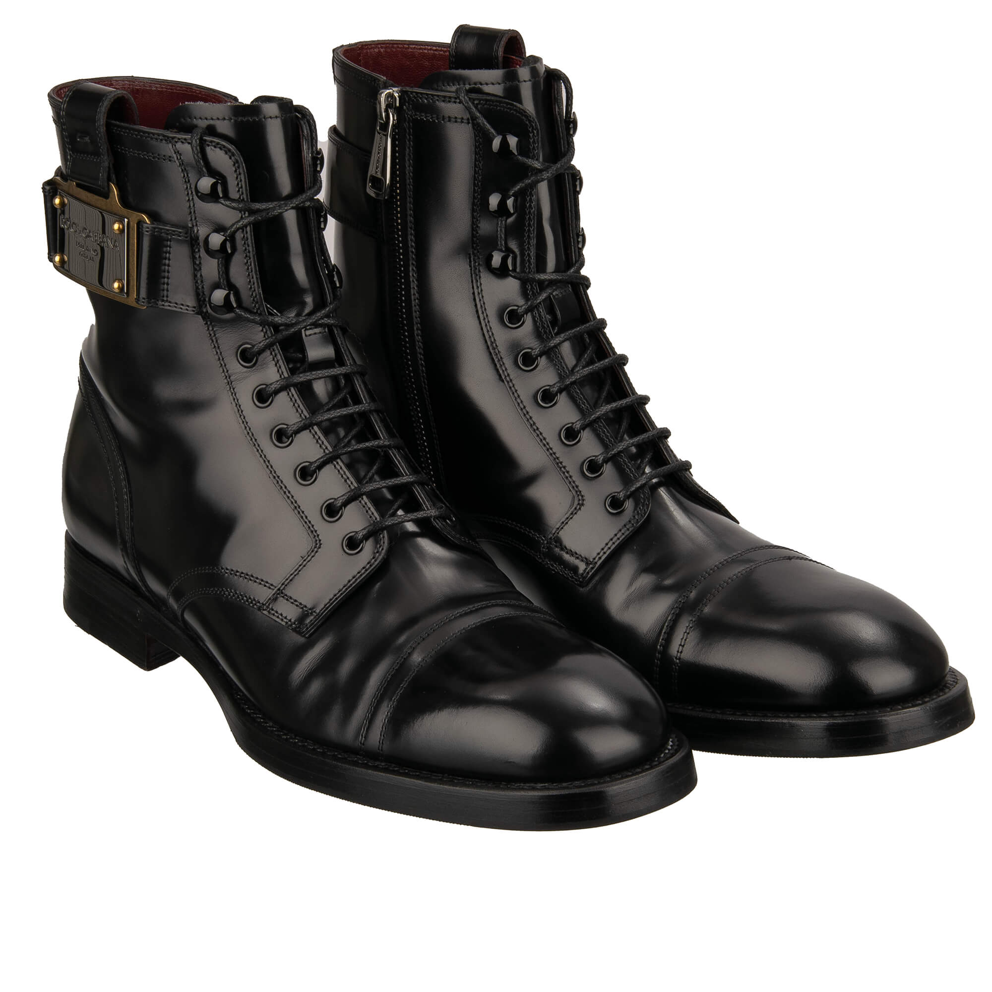 Stiefeletten MICHELANGELO aus gebürstetem Leder mit Logo Schild und Reißverschluss in Schwarz von DOLCE & GABBANA