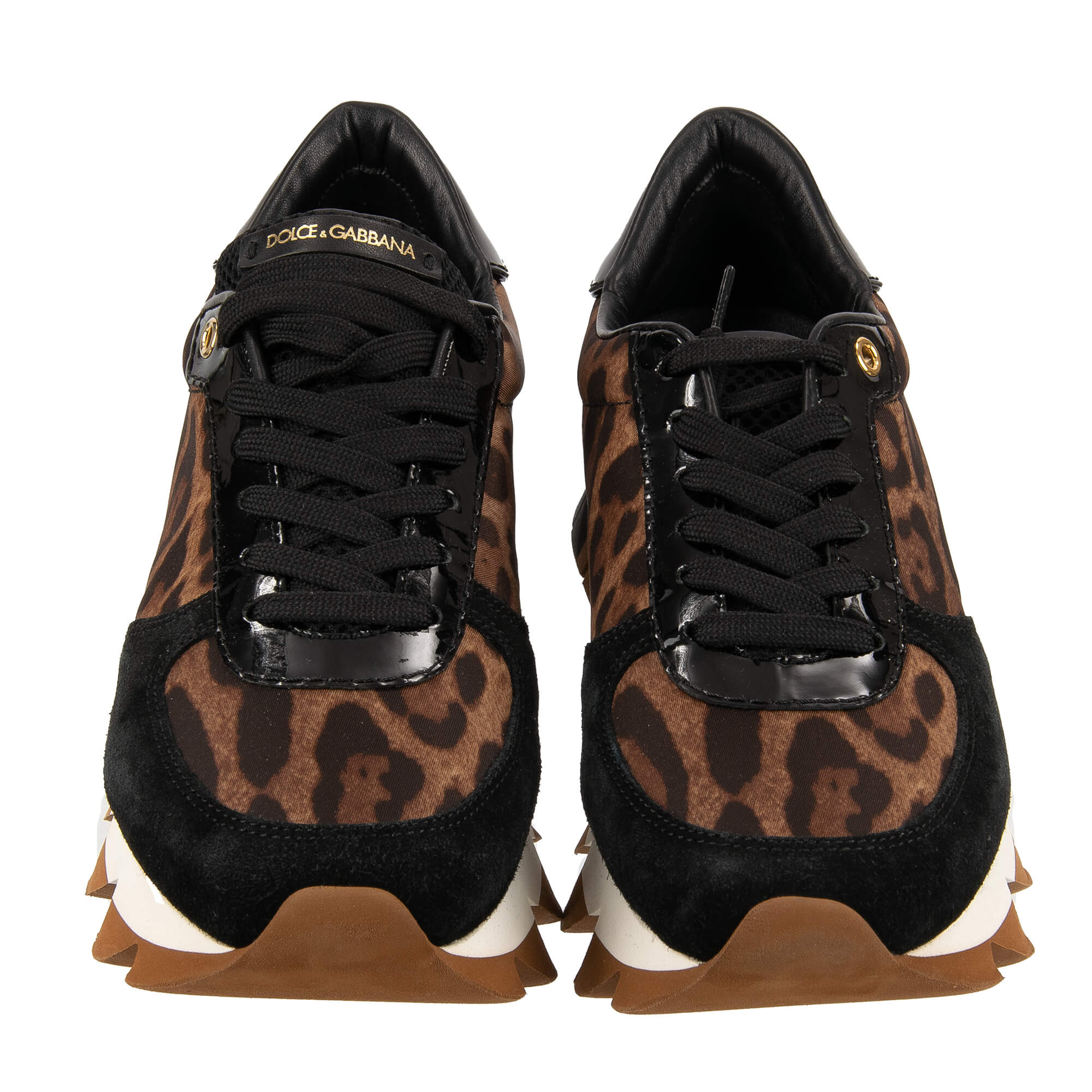 Lace Sneaker CAPRI with leopard pattern and DG logo in brown and black by DOLCE & GABBANA