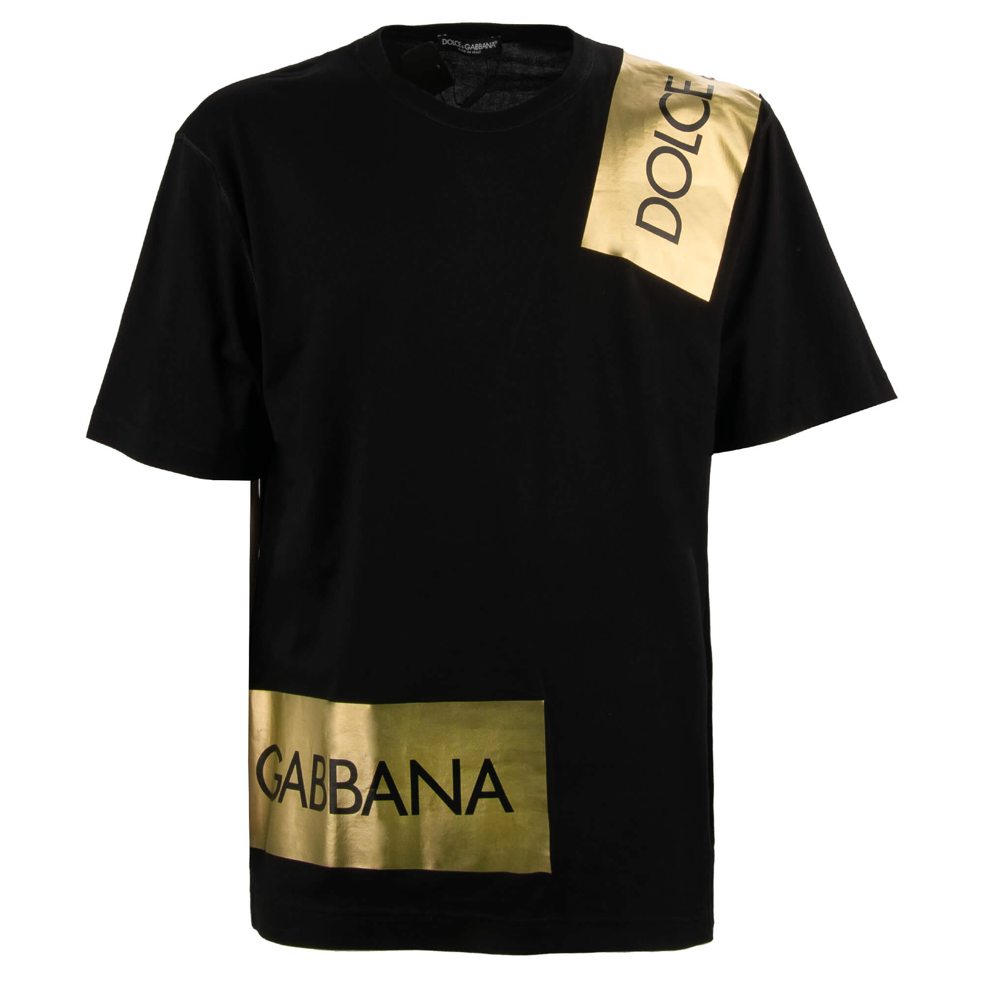 DG Logo Gold Patch Oversized Cotton T-Shirt Black 46 S M 