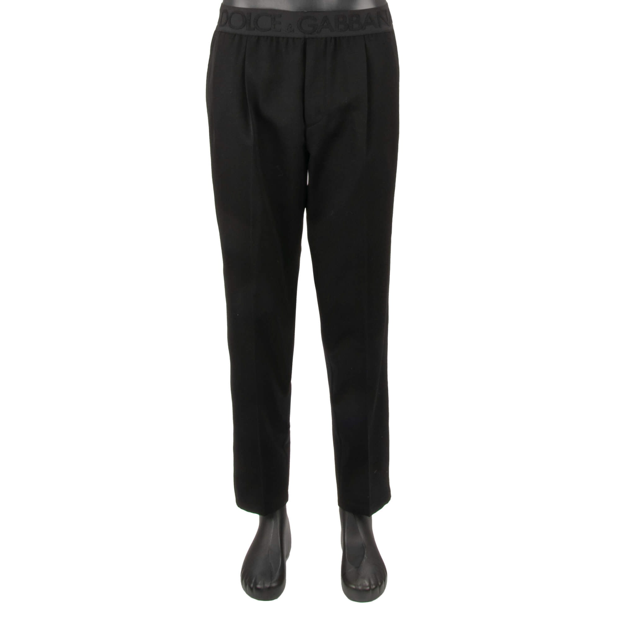 Virgin Wool Dress Trousers with Elastic DG Logo Waistband Black 52 L