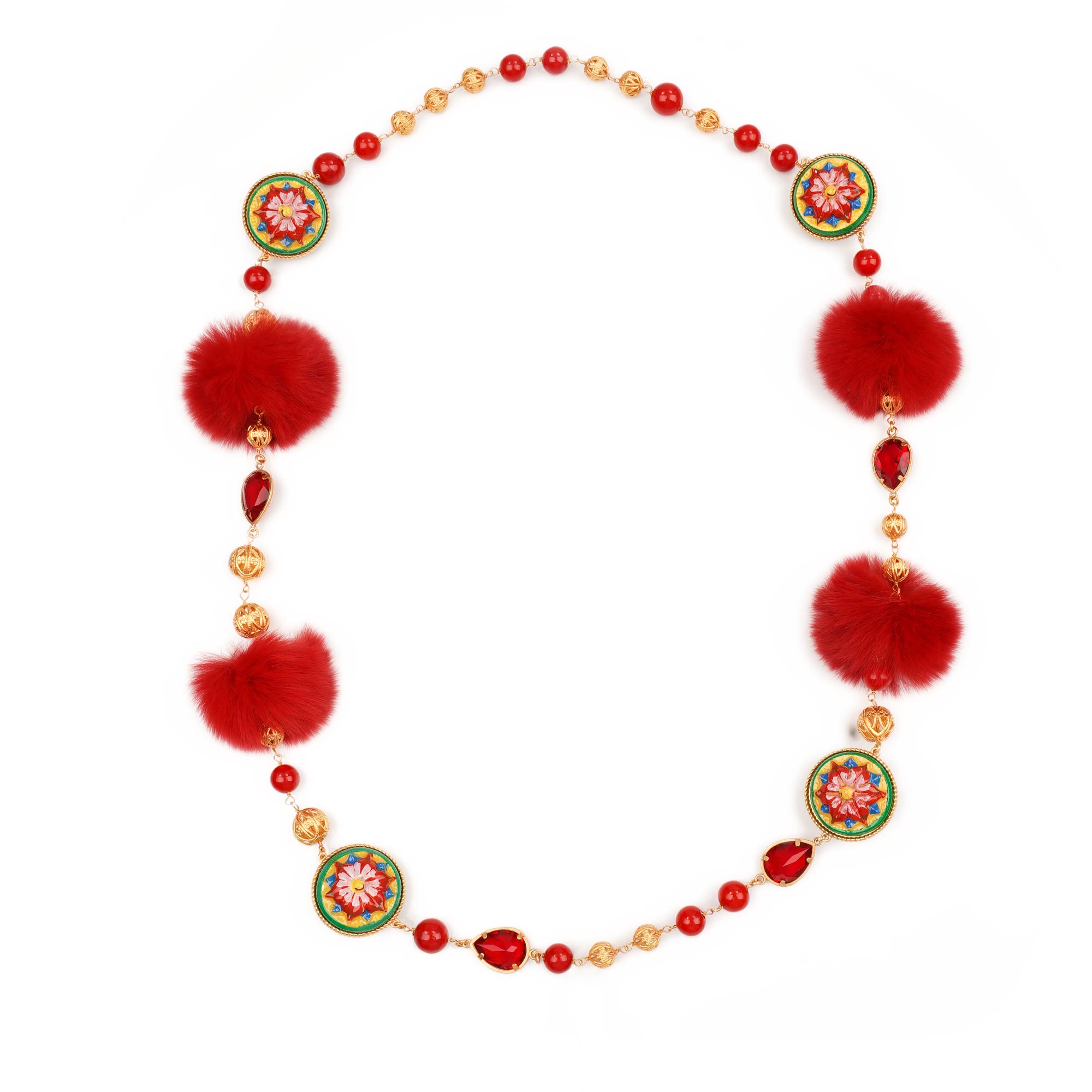 Filigree Crystal Carretto Necklace Collier Gold Red