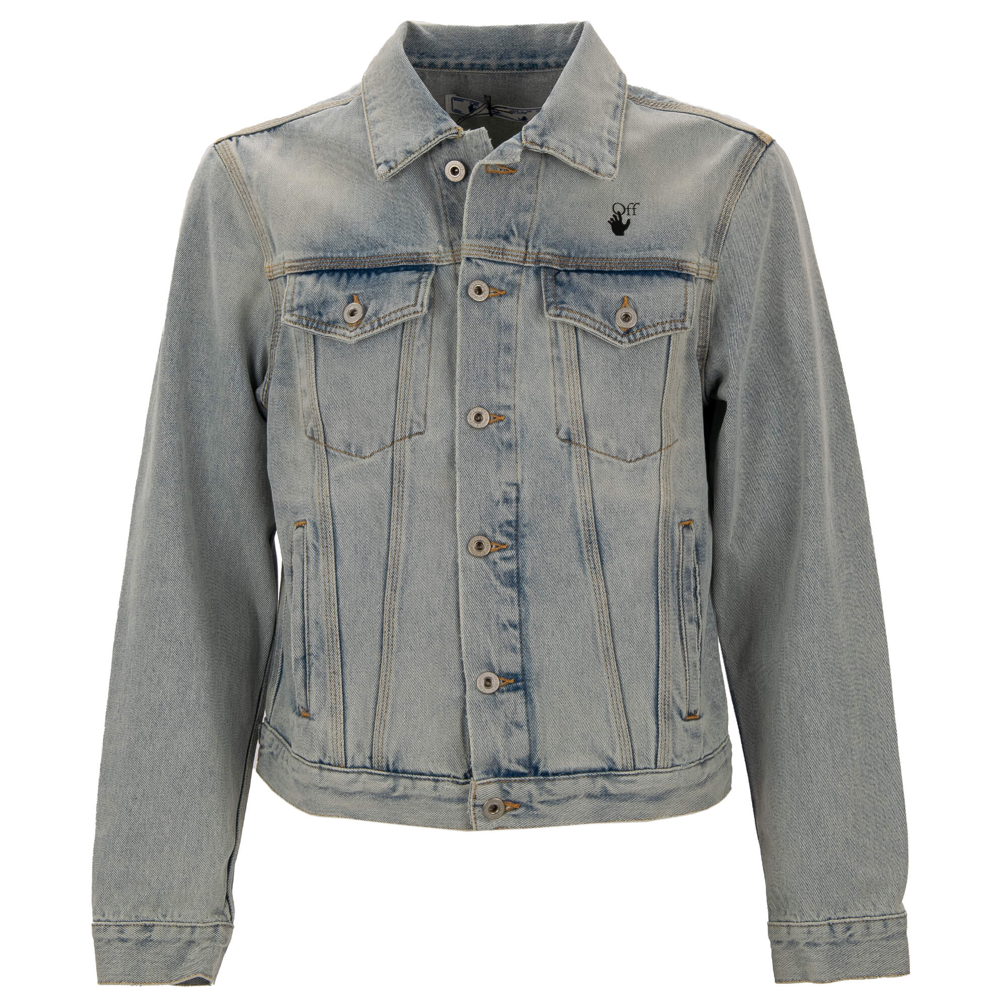 Slim Denim Jacke mit Mona Lisa Print, Logo und Taschen von OFF-WHITE Virgil Abloh