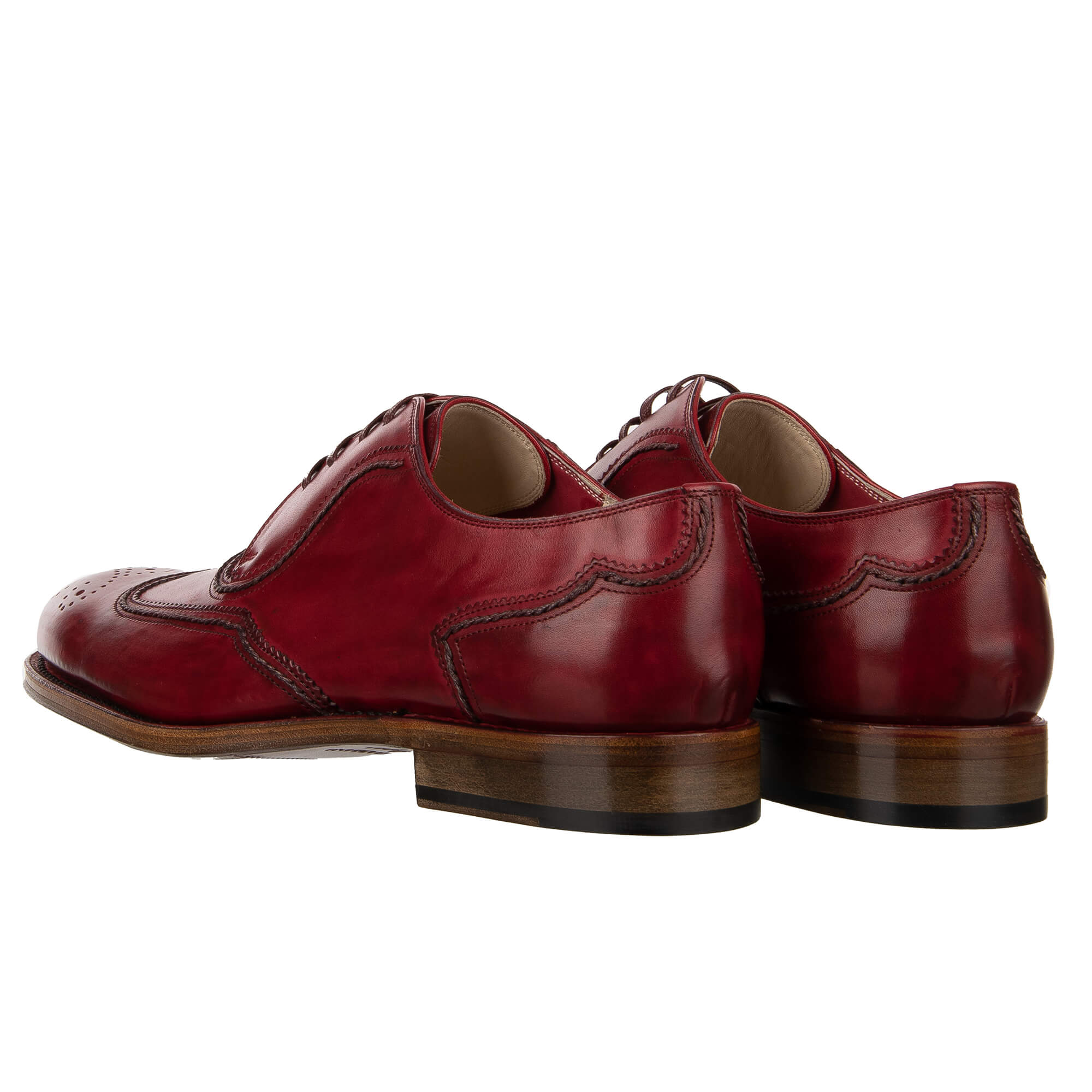 Leather derby shoes ROMA with DG Goodyear sole and hand-painted in red by DOLCE & GABBANA SARTORIA