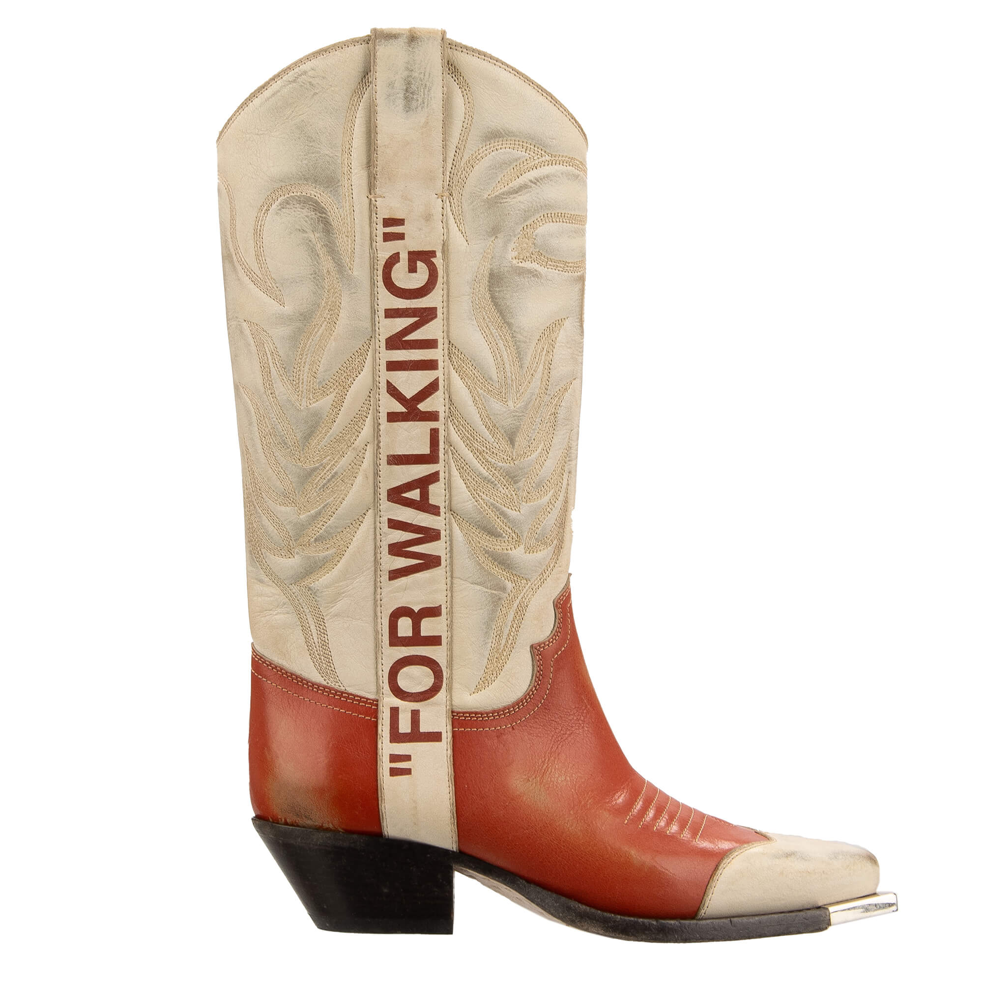 Virgil Abloh FOR WALKING Cowboy Leather Boots Beige 38