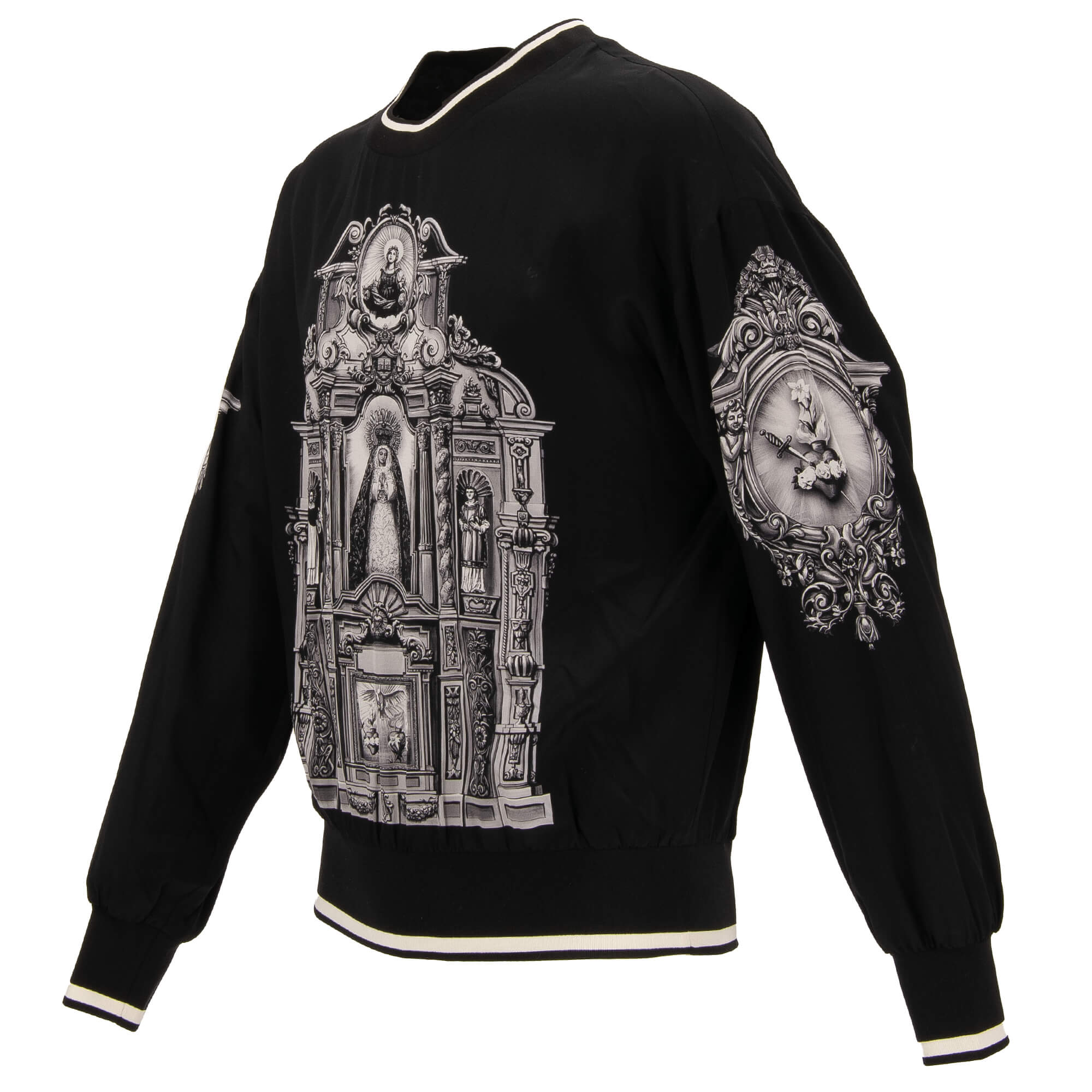 Gefütterter Rundhals Pullover / Sweatshirt aus Seide mit traditionellem Maria und Herz Print von DOLCE & GABBANA