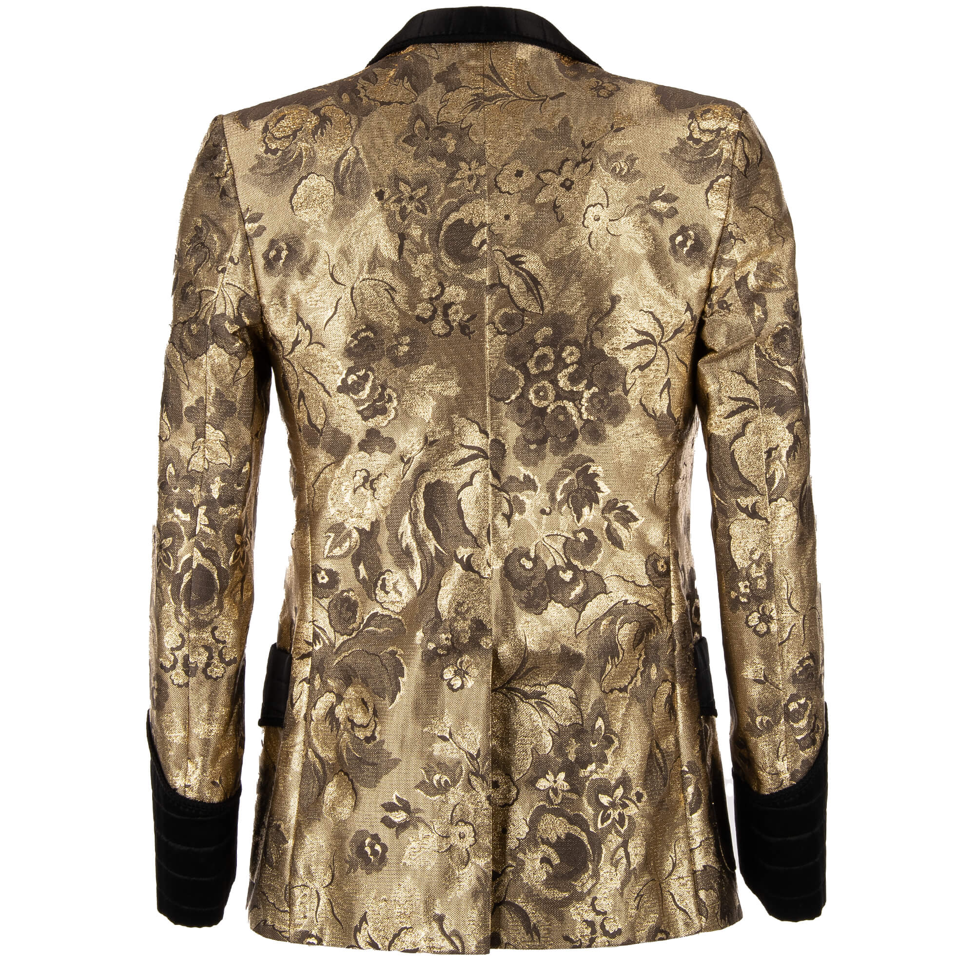 Floral Baroque Style lurex tuxedo / blazer in gold and black with rope fastening and contrast black quilted shawl lapel, cuffs and pockets by DOLCE & GABBANA