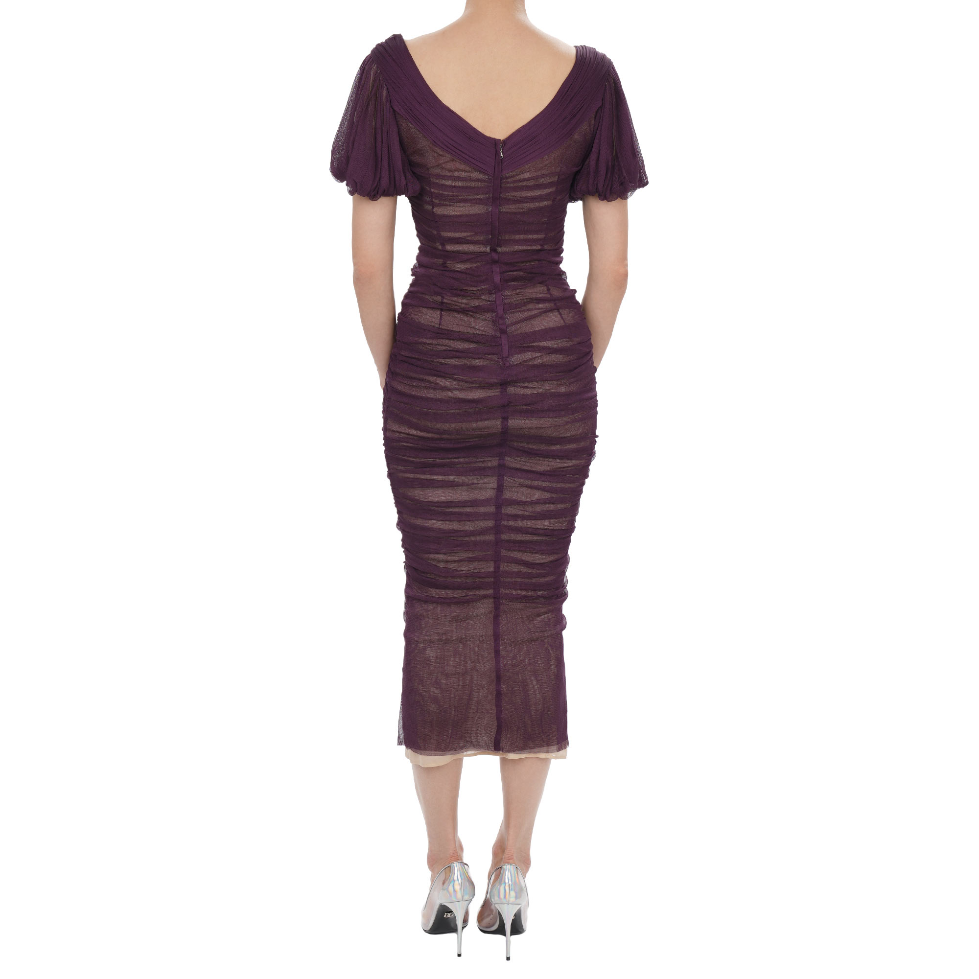 Runway stretch tulle corsage dress with silk underdress in blue by DOLCE & GABBANA