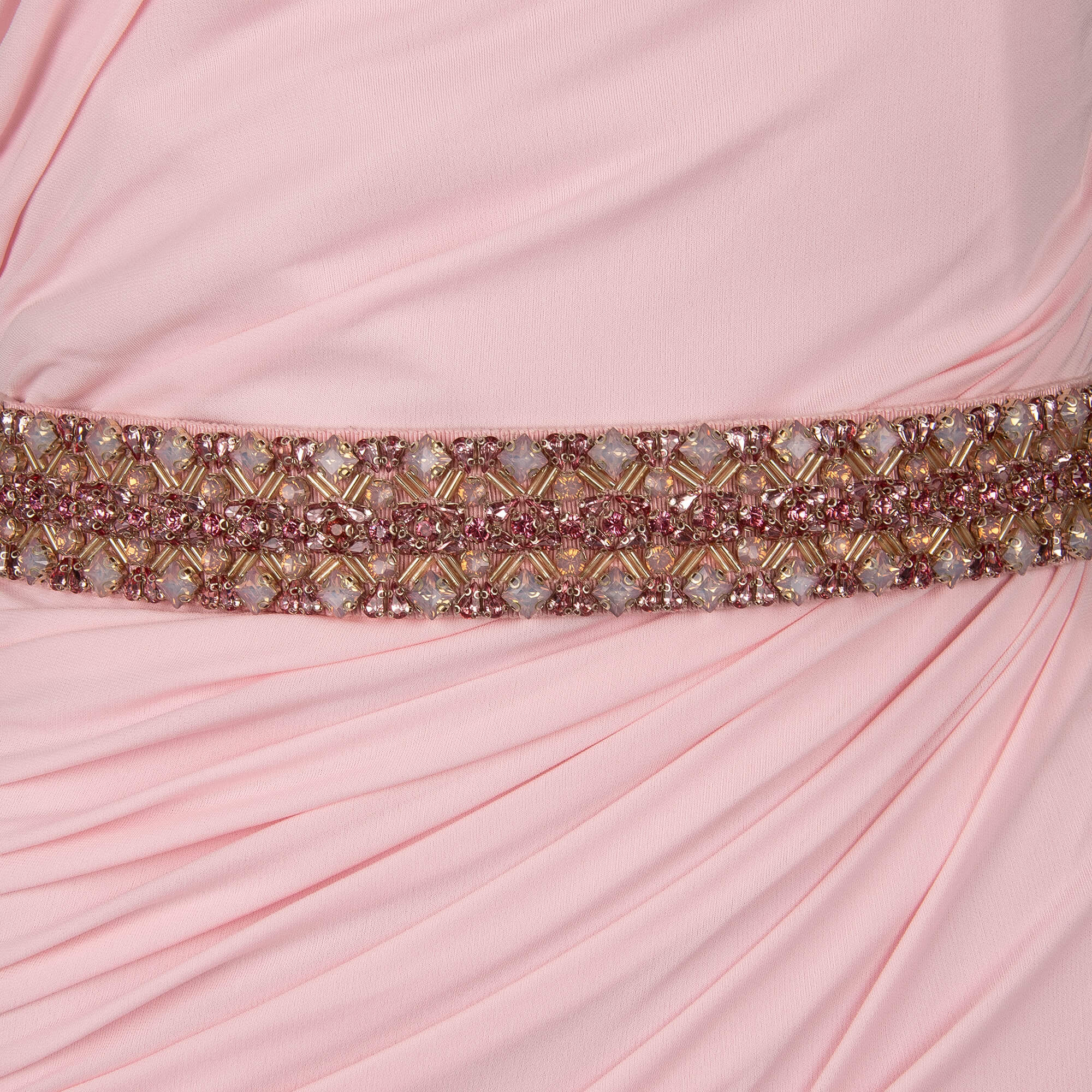 Kurzes und elastisches Mini Kleid mit Lining und mit Kristallen beschmücktem Gürtel in Pink von ROBERTO CAVALLI