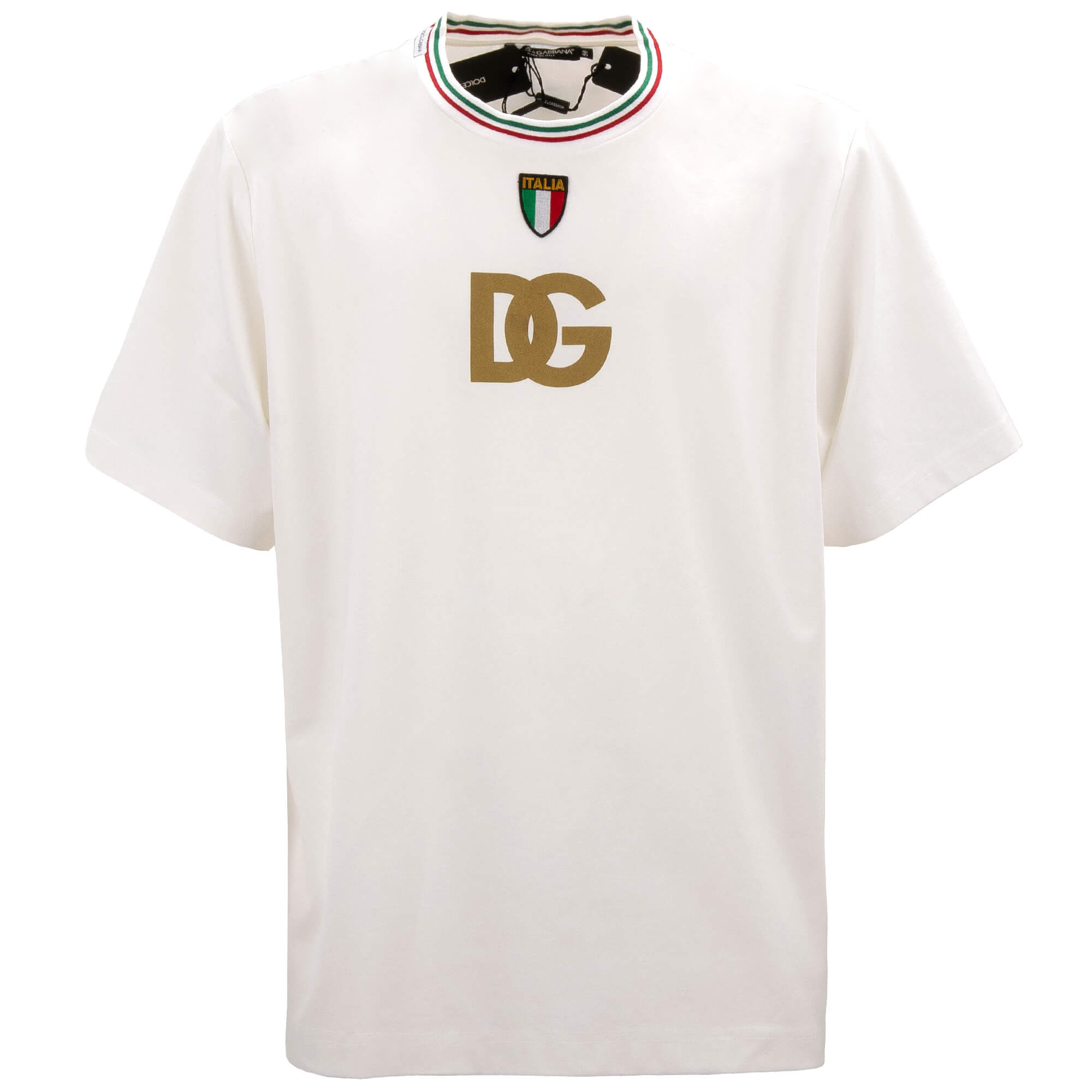 DG Logo Italien Flagge Baumwolle Oversize T-Shirt Weiß
